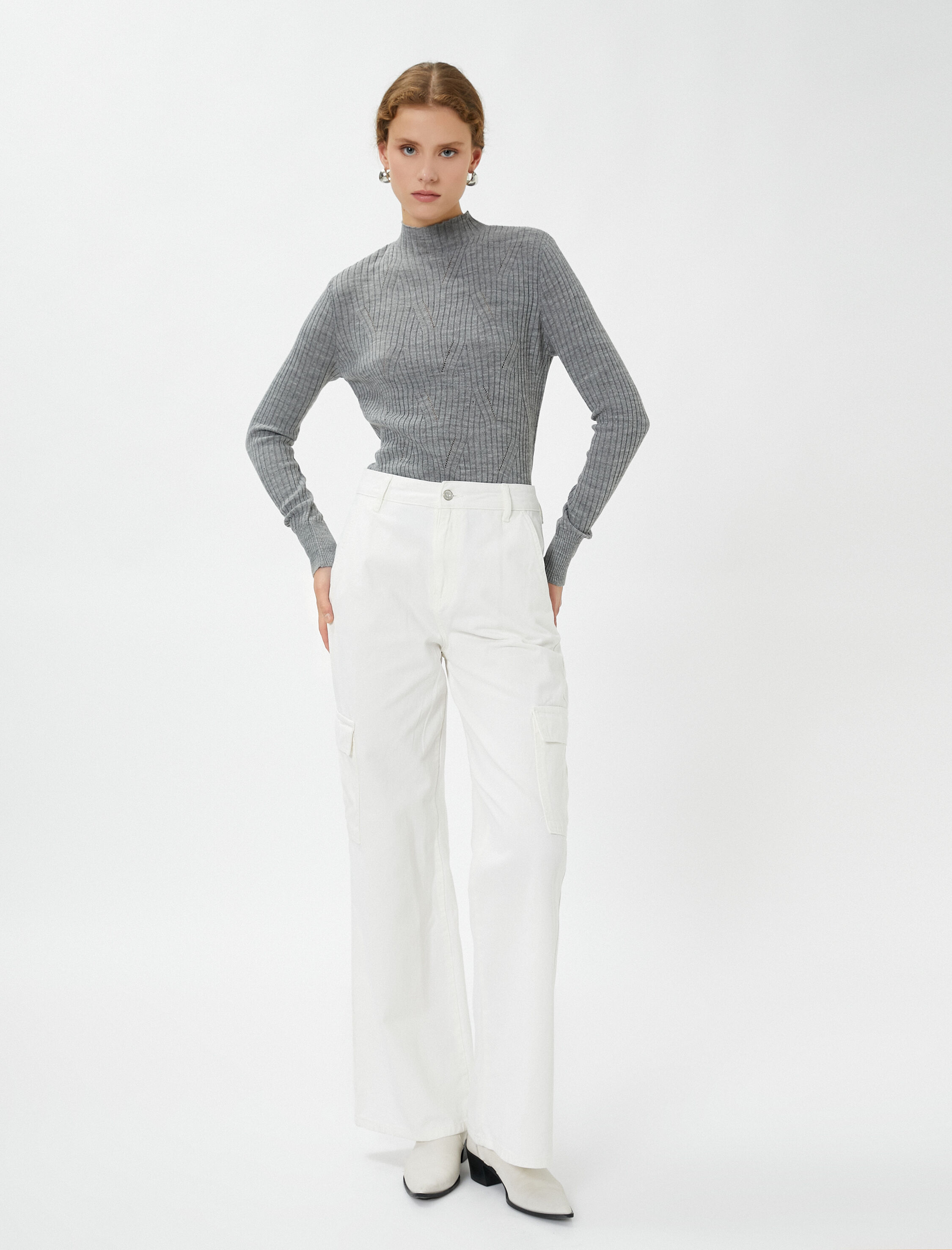   Yarım Balıkçı Yaka Kazak Triko Dar Kesim Kaşmir Dokulu