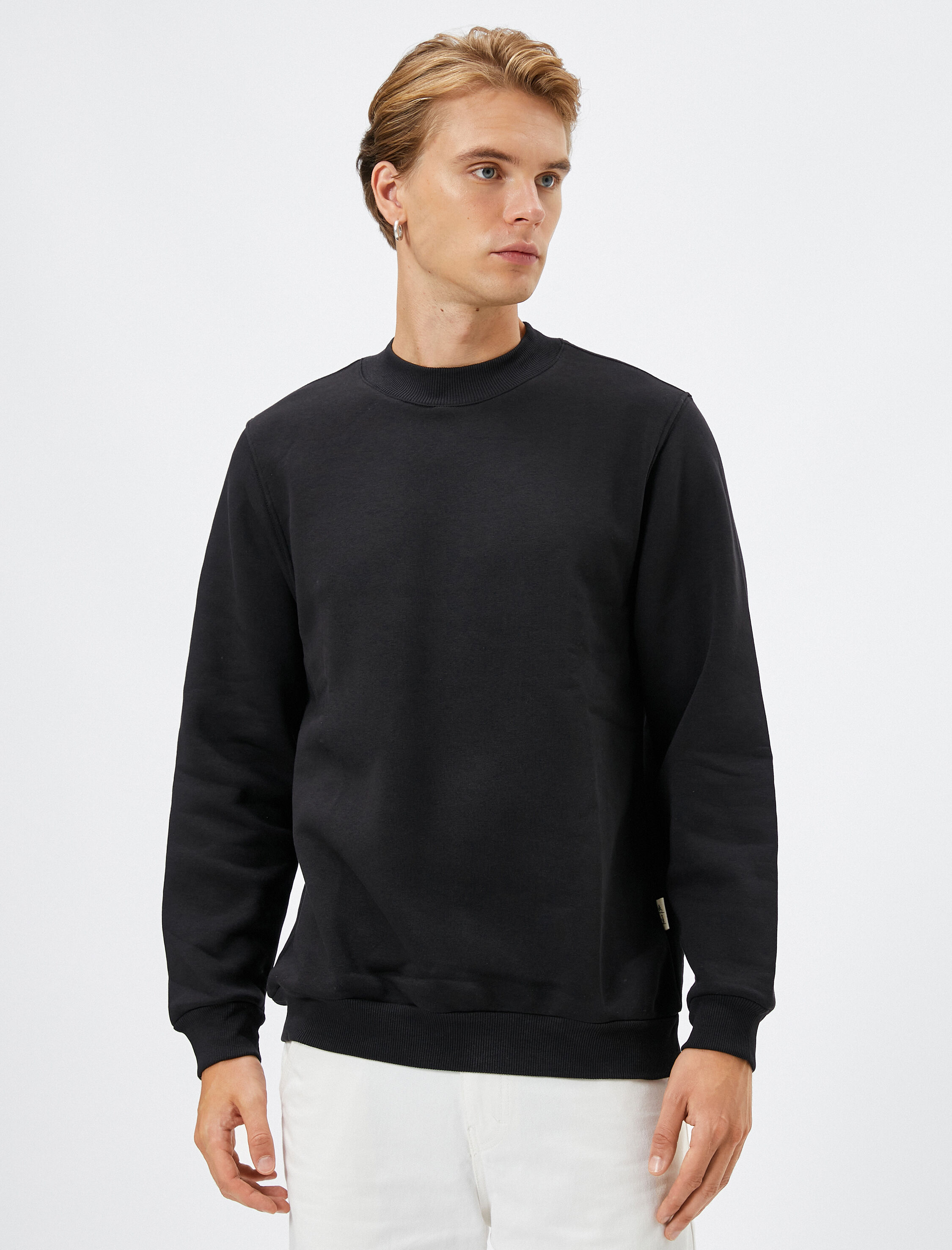   Basic Sweatshirt Bisiklet Yaka Uzun Kollu Şardonlu