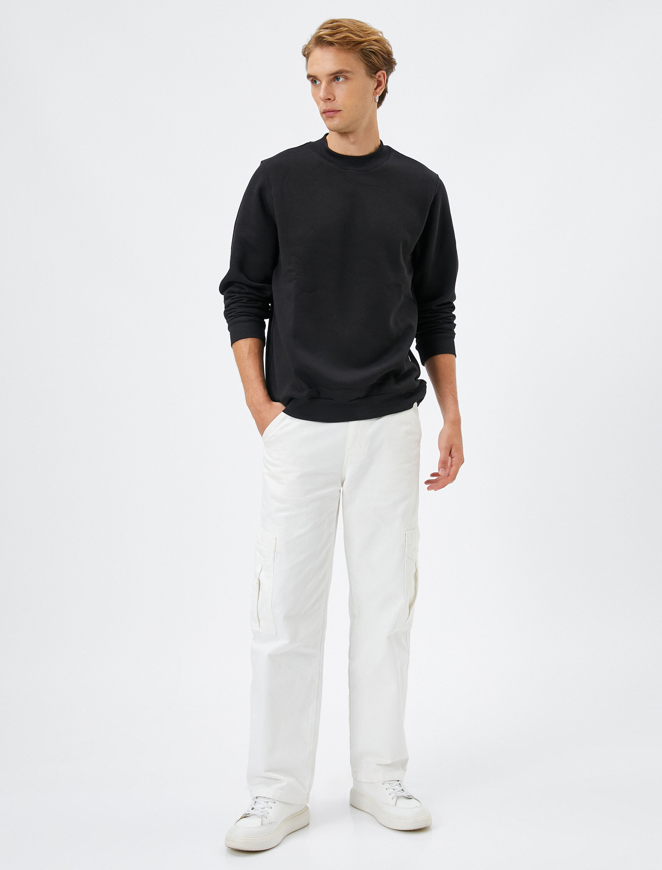   Basic Sweatshirt Bisiklet Yaka Uzun Kollu Şardonlu