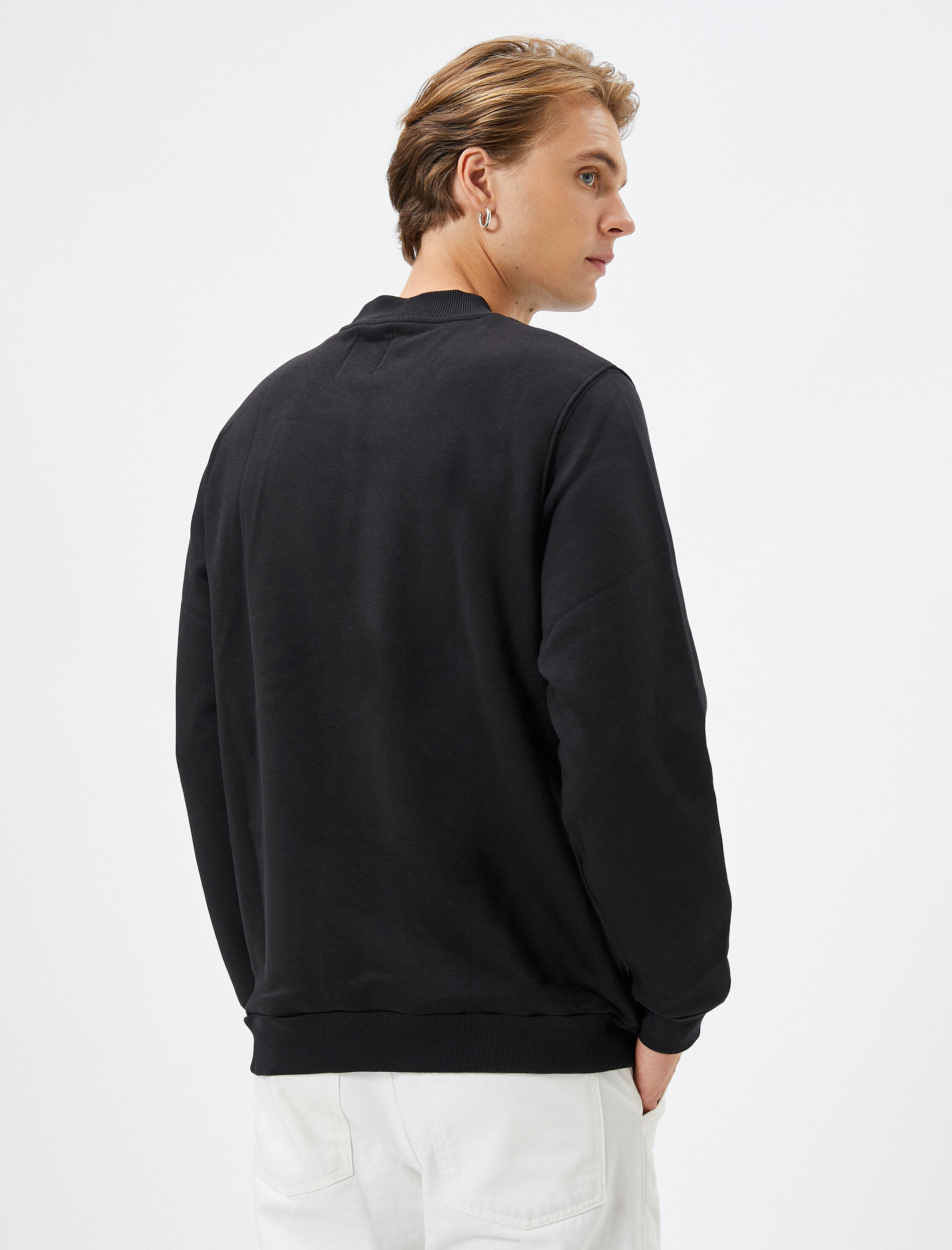   Basic Sweatshirt Bisiklet Yaka Uzun Kollu Şardonlu