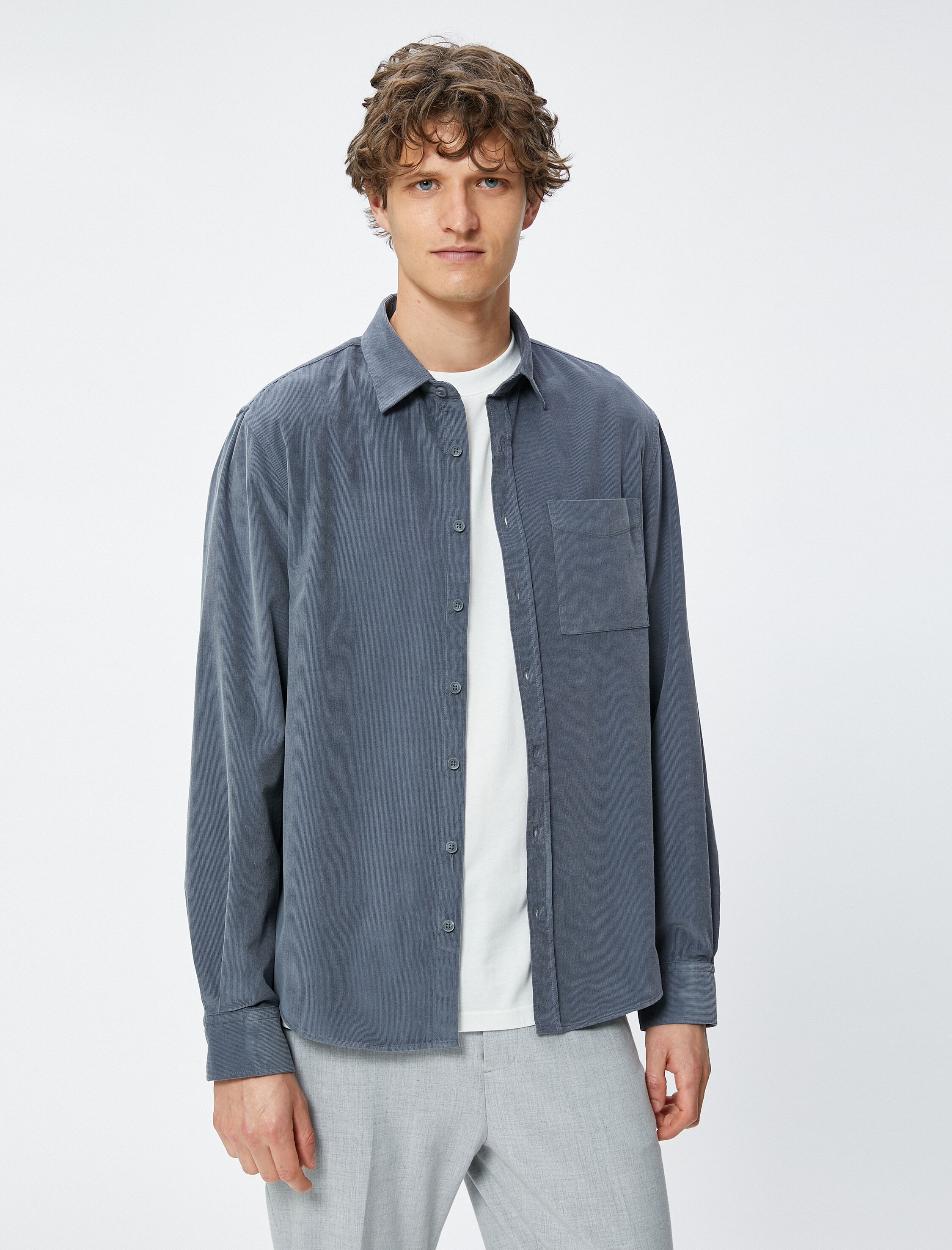   Fitilli Gömlek Düğmeli Klasik Yaka Cep Detaylı