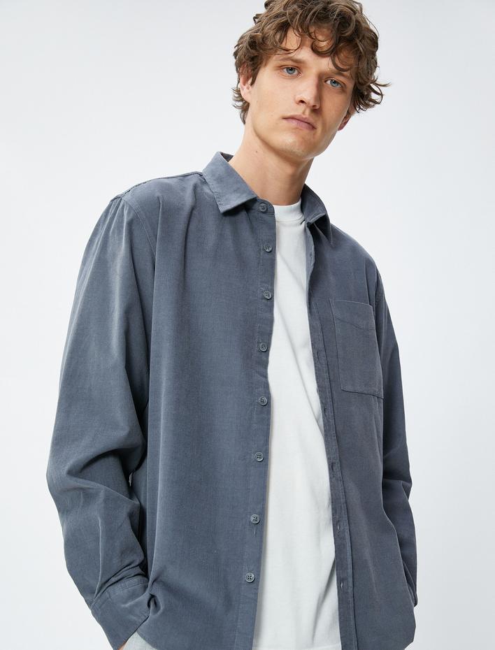  Fitilli Gömlek Düğmeli Klasik Yaka Cep Detaylı