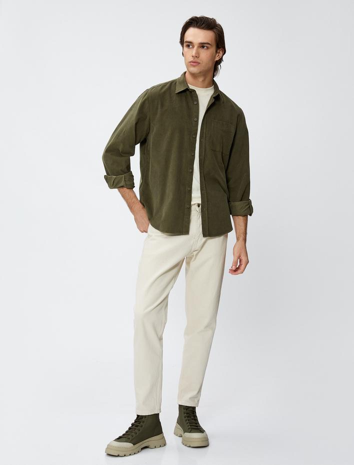  Fitilli Gömlek Düğmeli Klasik Yaka Cep Detaylı