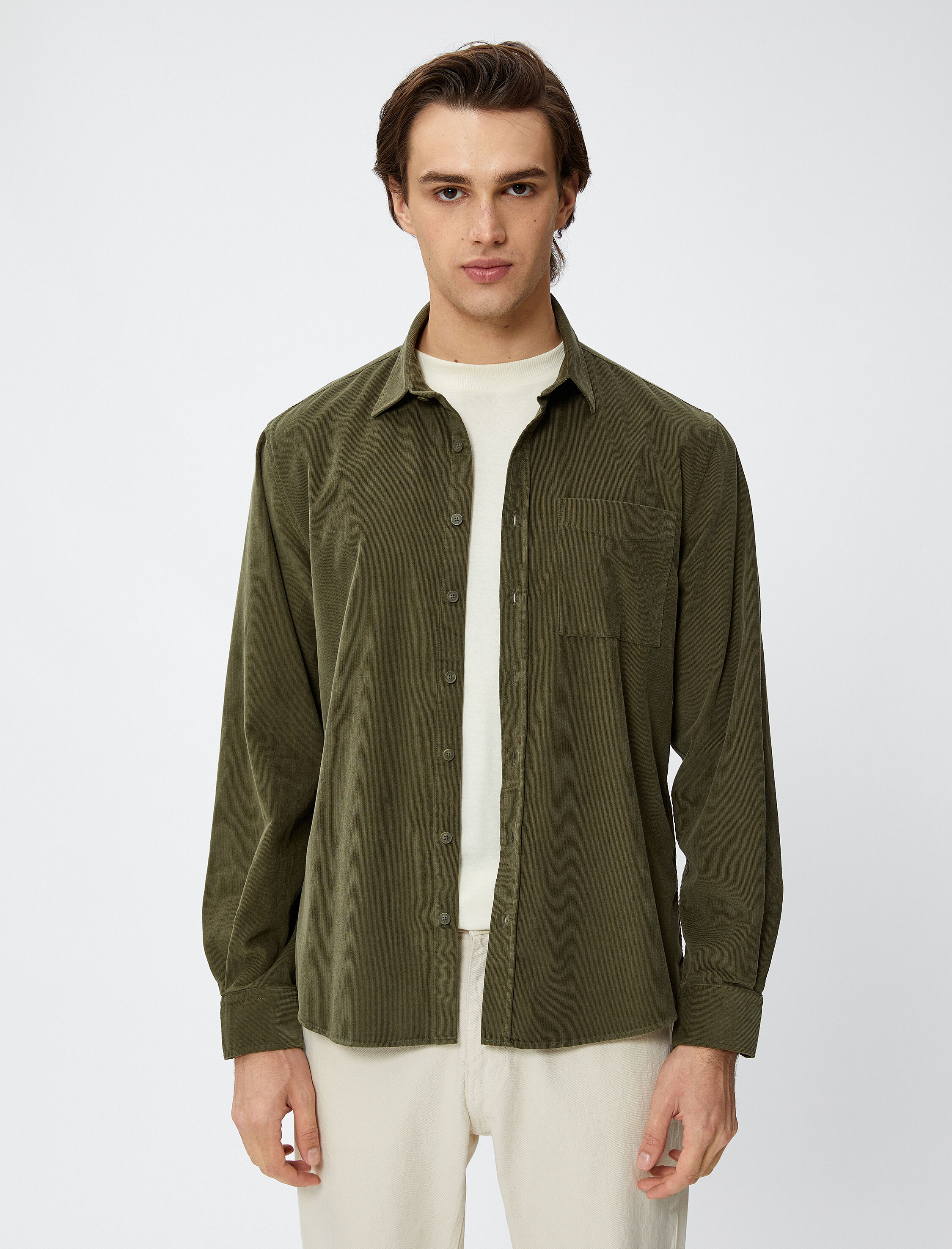   Fitilli Gömlek Düğmeli Klasik Yaka Cep Detaylı