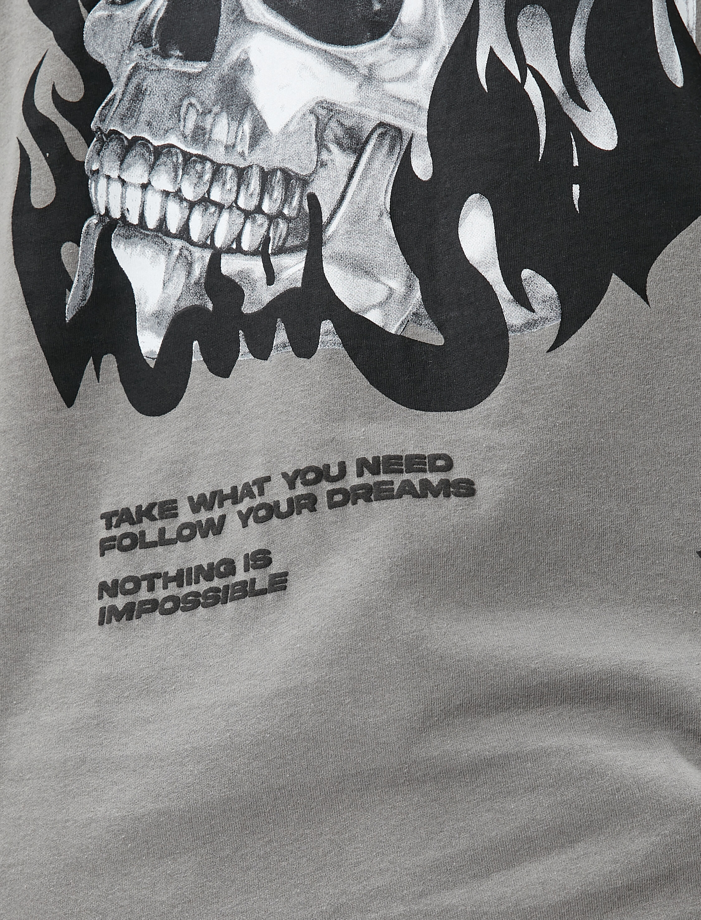   Oversize Tişört Kuru Kafa Baskılı Bisiklet Yaka Pamuklu