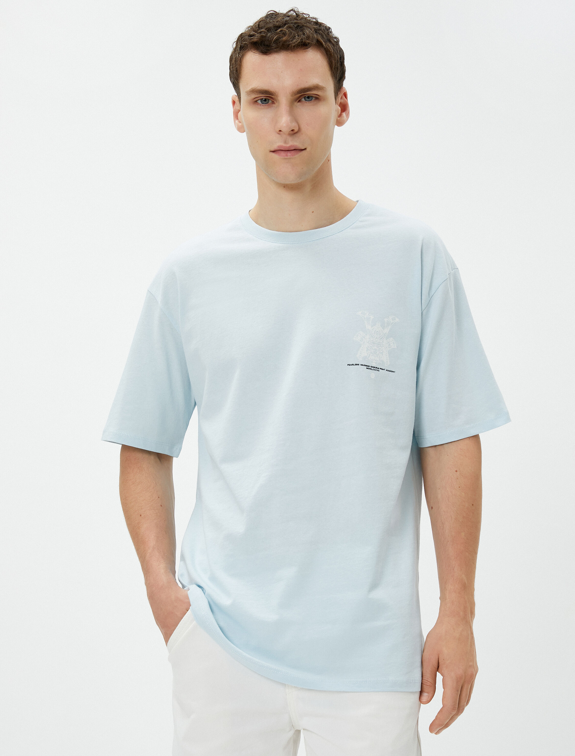 Oversize Tişört Uzakdoğu Sırt Baskılı Bisiklet Yaka Kısa Kollu