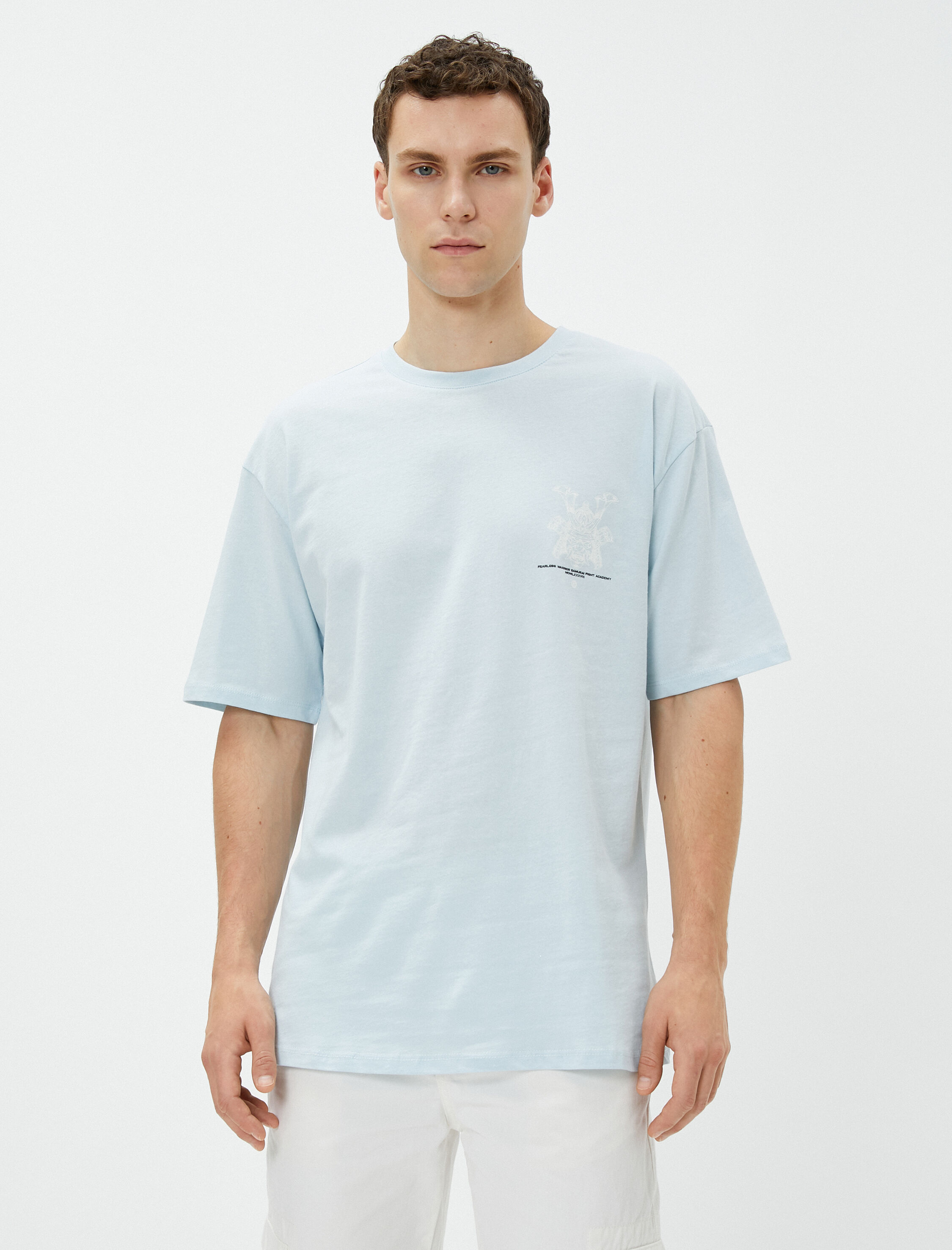 Oversize Tişört Uzakdoğu Sırt Baskılı Bisiklet Yaka Kısa Kollu