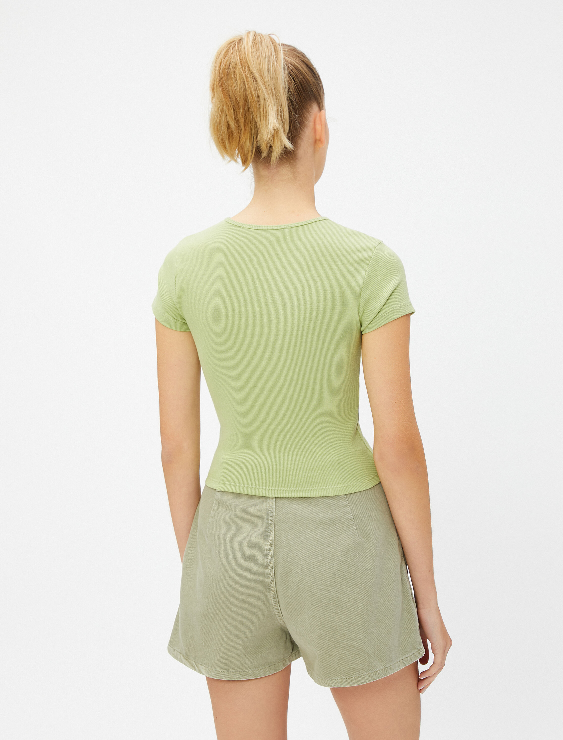   Basic Tişört Kısa Kollu Bisiklet Yaka Fitilli Pamuklu