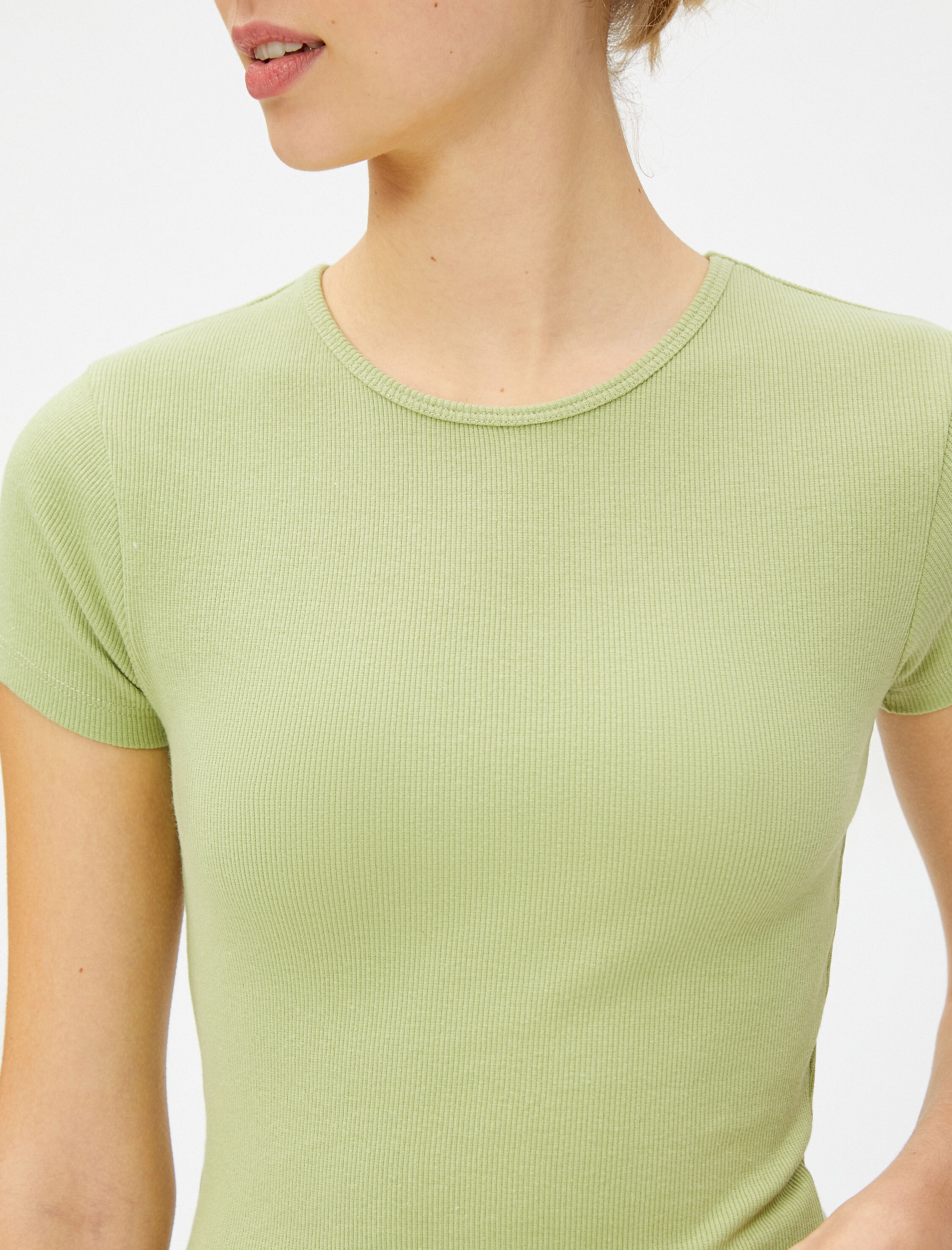   Basic Tişört Kısa Kollu Bisiklet Yaka Fitilli Pamuklu