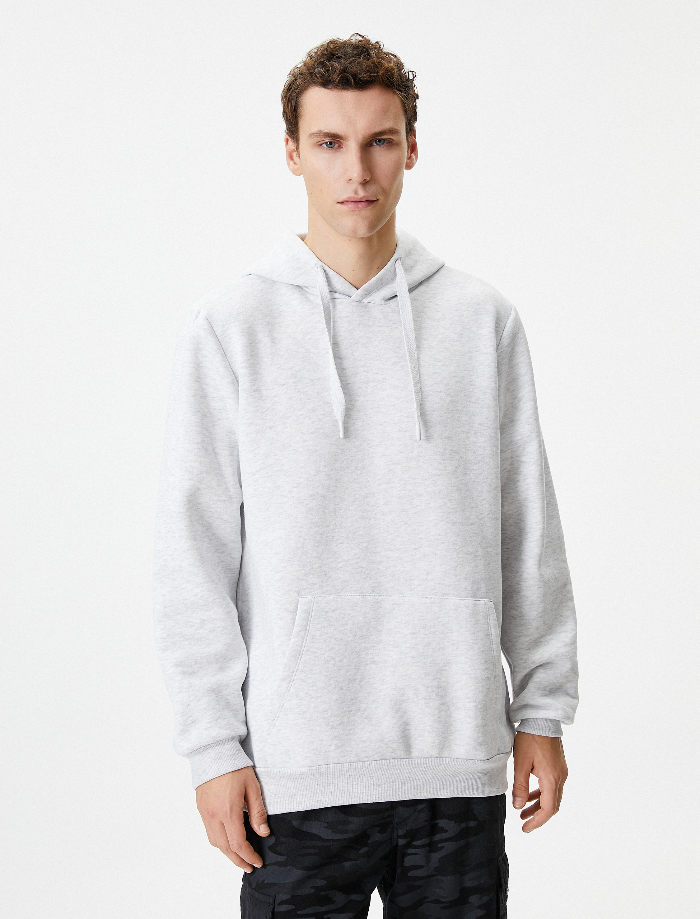   Kapşonlu Sweatshirt Kanguru Cep Detaylı Uzun Kollu Şardonlu