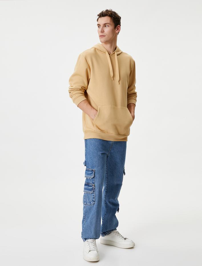  Kapşonlu Sweatshirt Kanguru Cep Detaylı Uzun Kollu Şardonlu