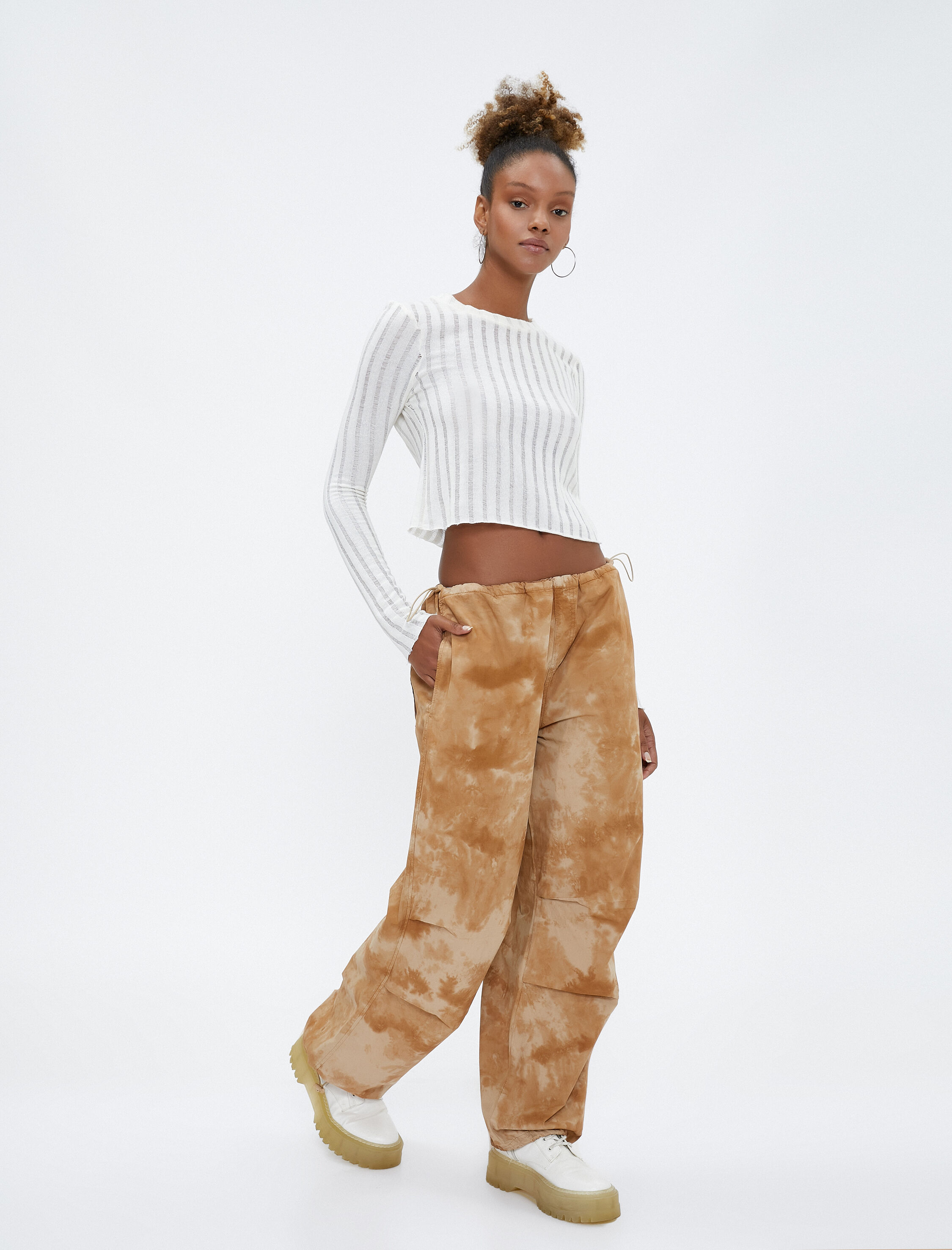   Paraşüt Pantolon Oversize Batik Desenli Pamuklu Cepli