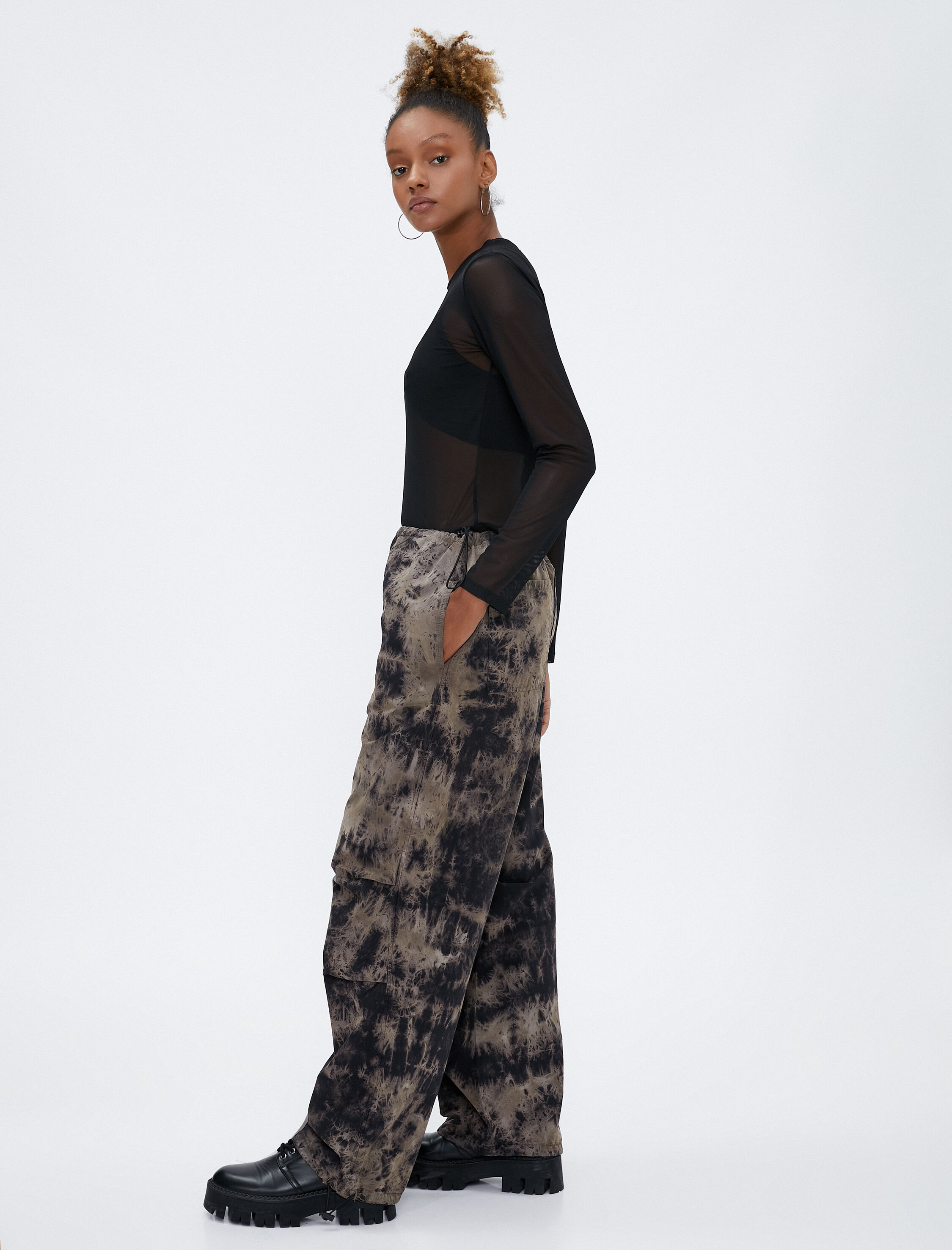   Paraşüt Pantolon Oversize Batik Desenli Pamuklu Cepli