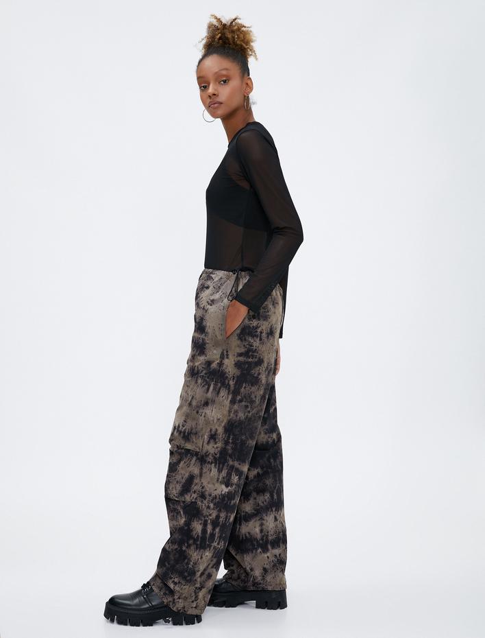  Paraşüt Pantolon Oversize Batik Desenli Pamuklu Cepli