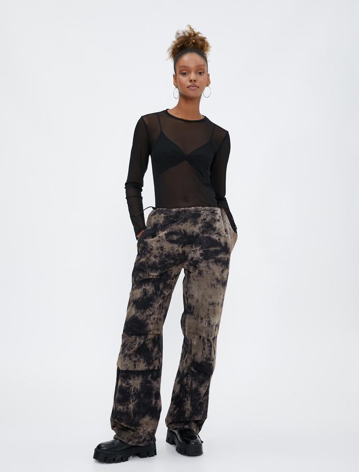  Paraşüt Pantolon Oversize Batik Desenli Pamuklu Cepli