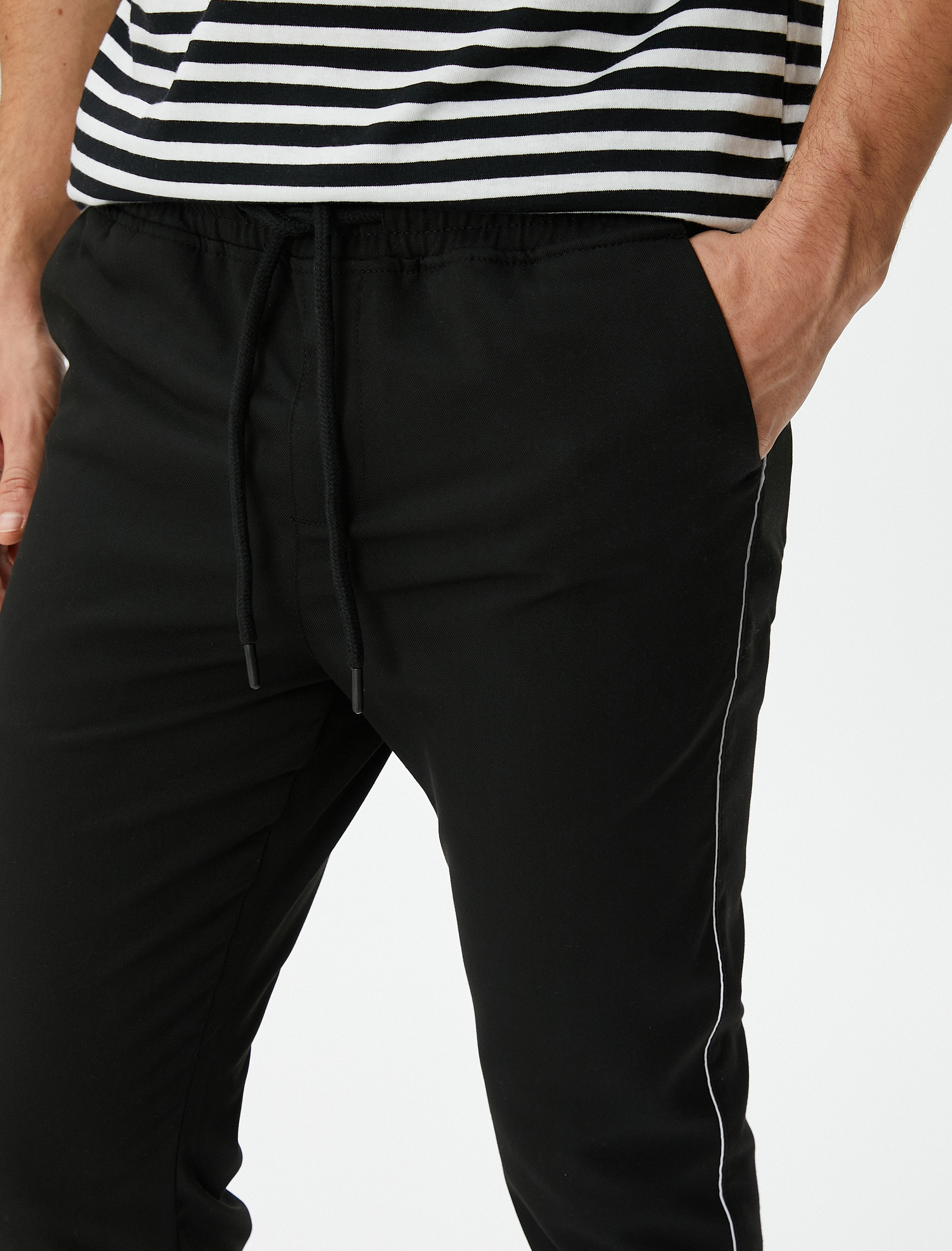   Beli Bağcıklı Pantolon Şerit Dikiş Detaylı Cepli