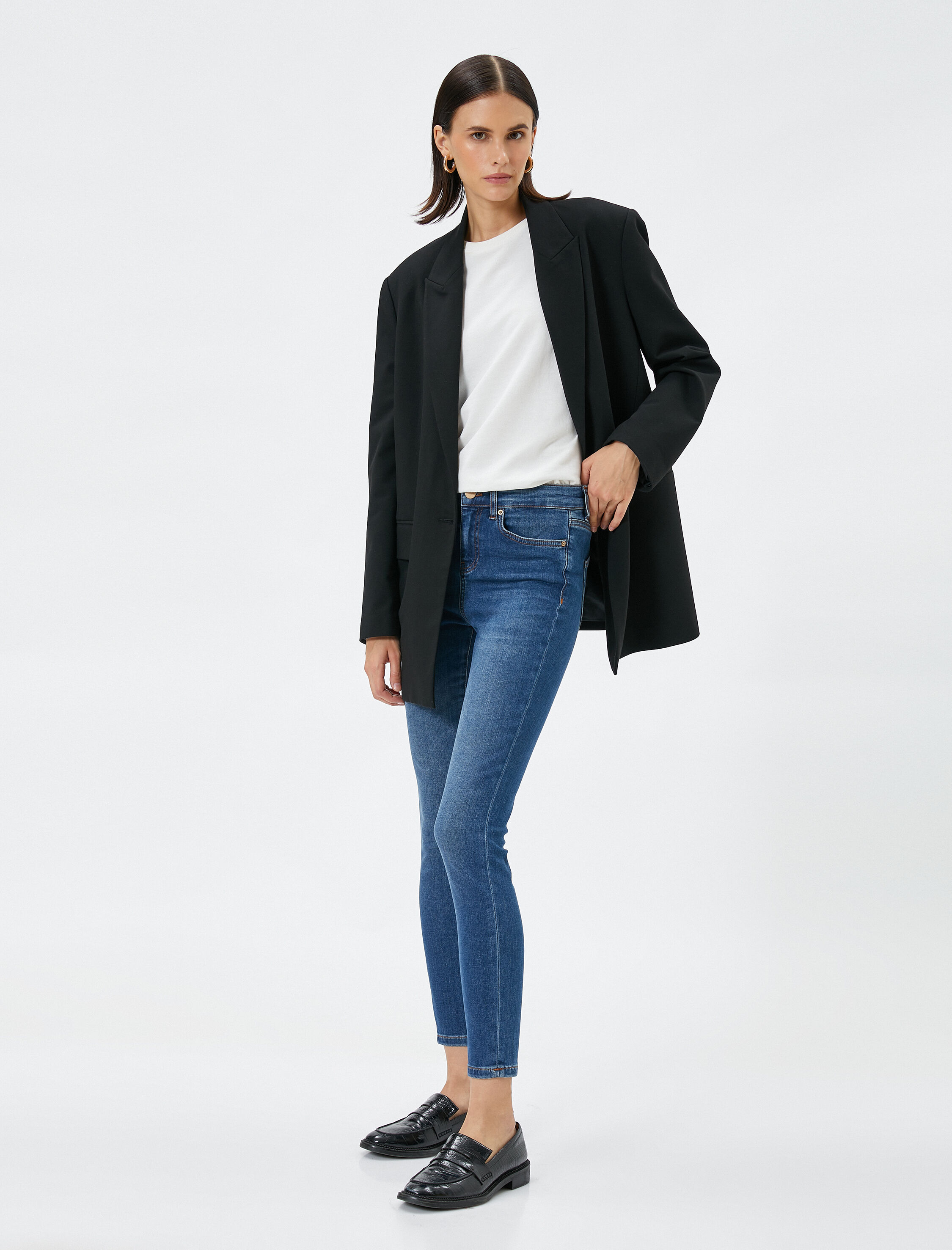   Dar Paça Kot Pantolon Normal Bel Dar Kesim Pamuklu Cepli - Kate Jean