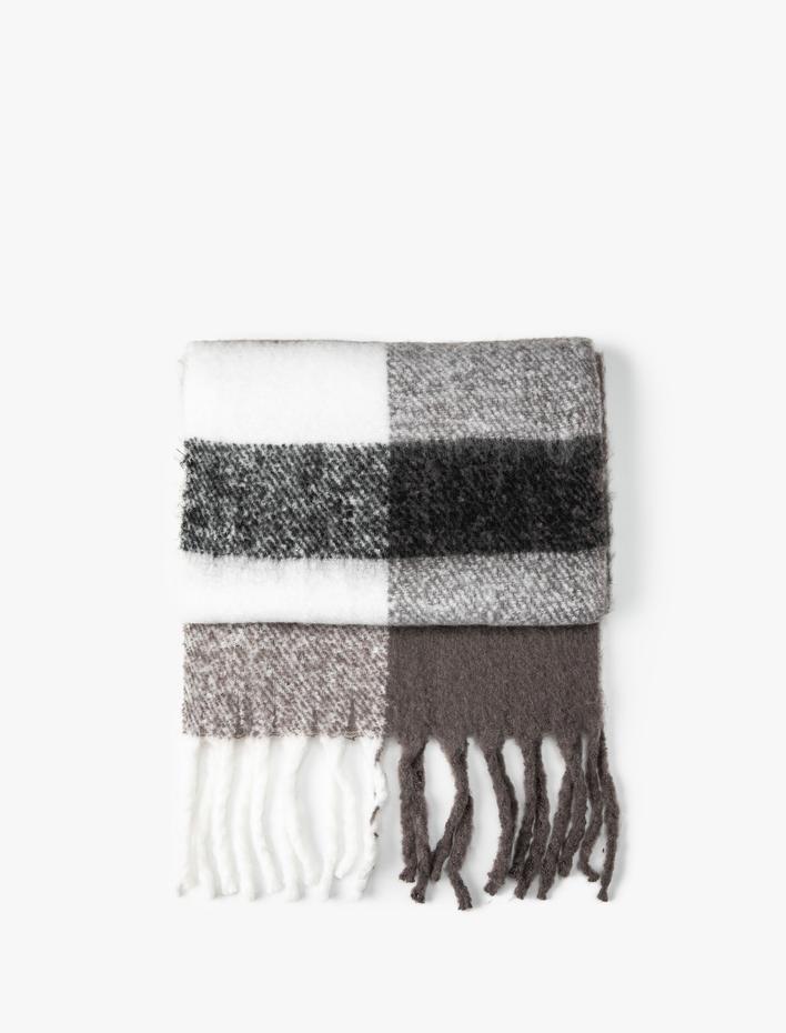 Kadın Atkı Uzun Püsküllü Desenli Yumuşak Dokulu