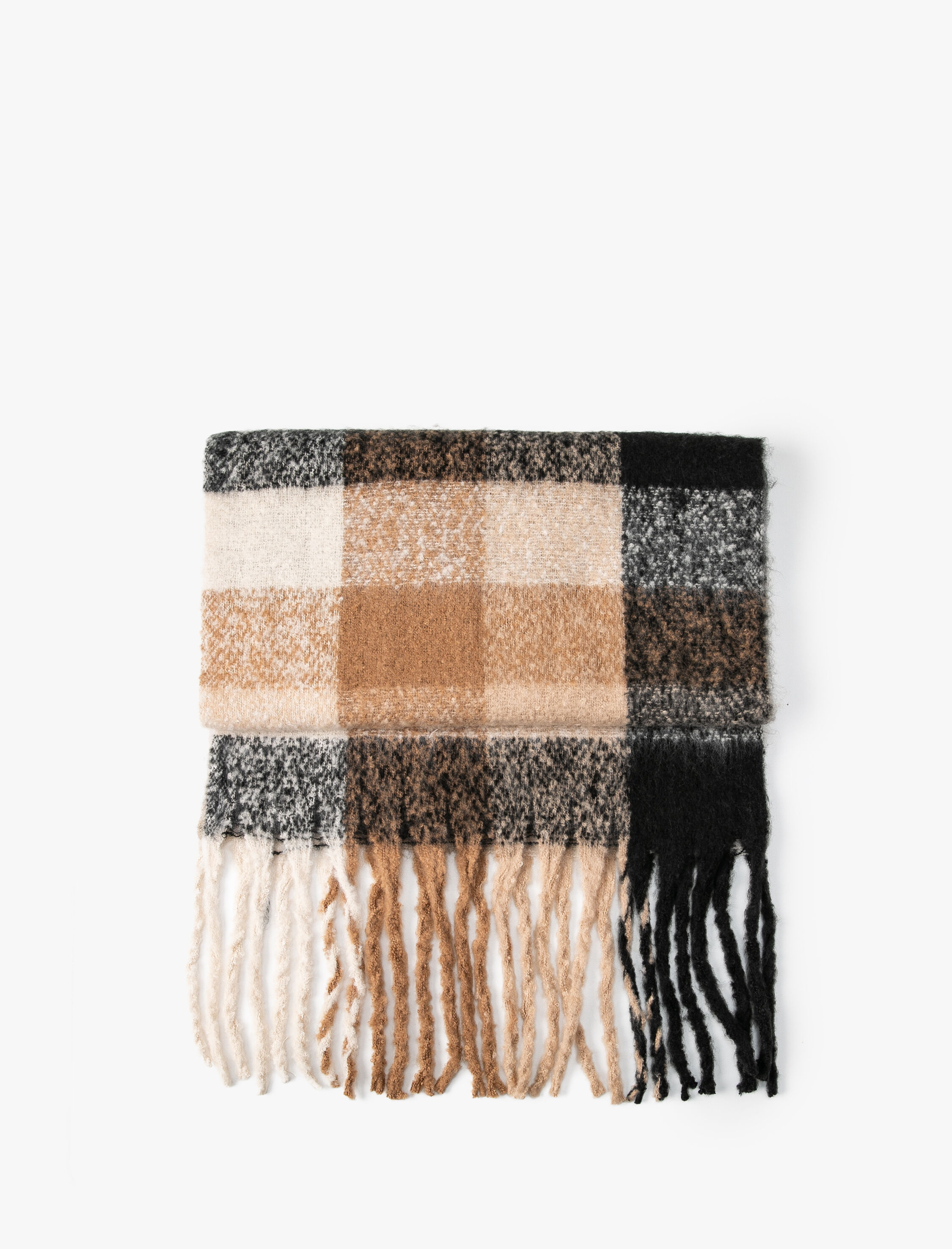  Kadın Ekose Uzun Atkı Püsküllü Yumuşak Dokulu