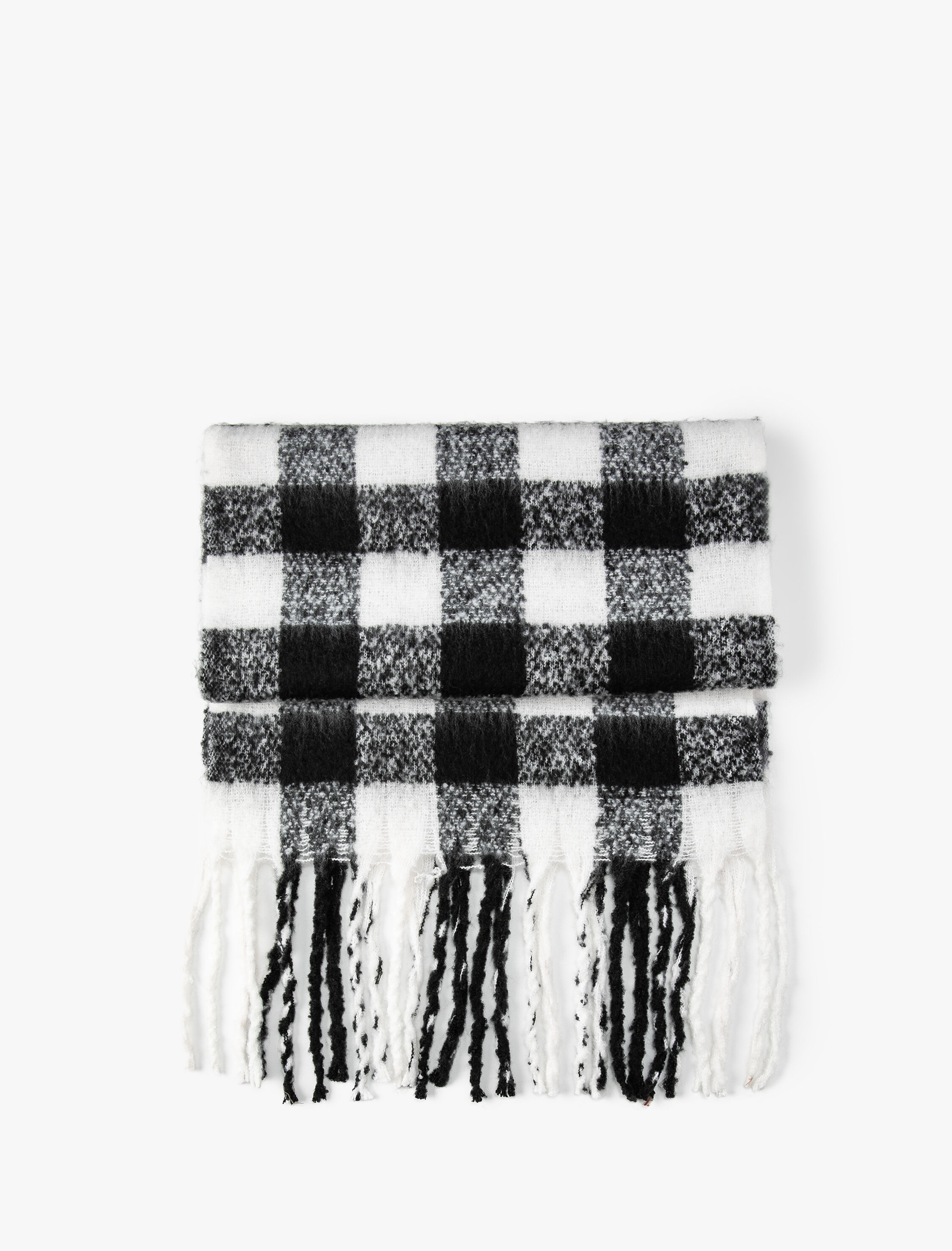  Kadın Ekose Uzun Atkı Püsküllü Yumuşak Dokulu