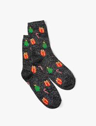 Yılbaşı Desenli Çorap Parlak Görünümlü