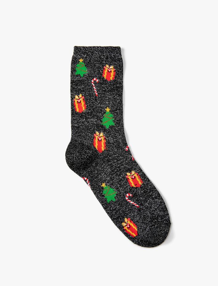 Kadın Yılbaşı Desenli Çorap Parlak Görünümlü