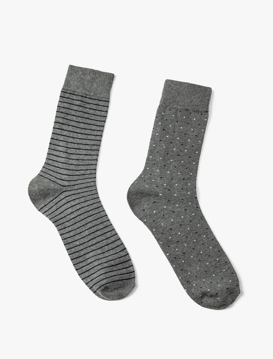  Erkek Çizgili 2'li Soket Çorap Seti