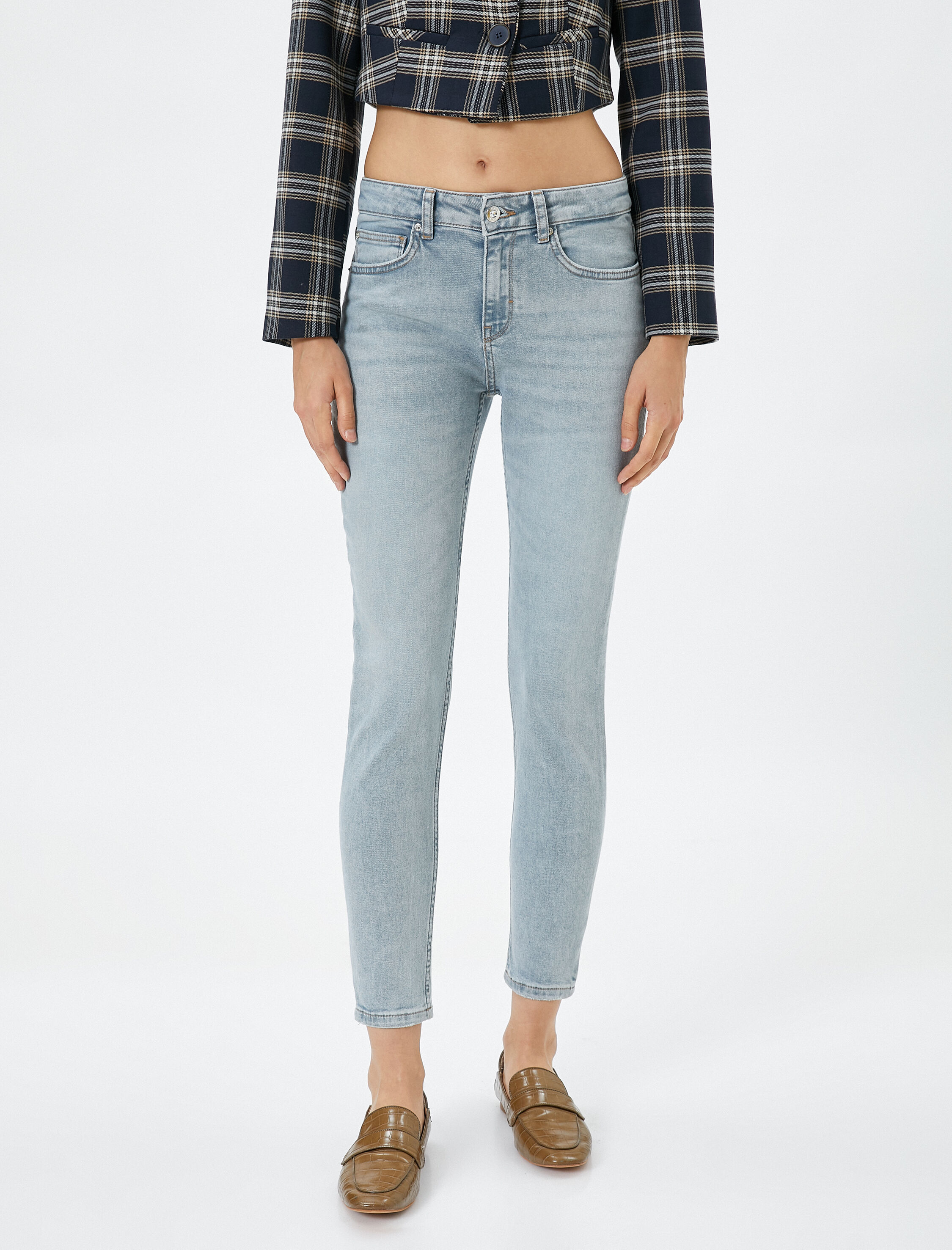   Dar Paça Kot Pantolon Normal Bel Dar Kesim Pamuklu Cepli - Kate Jean