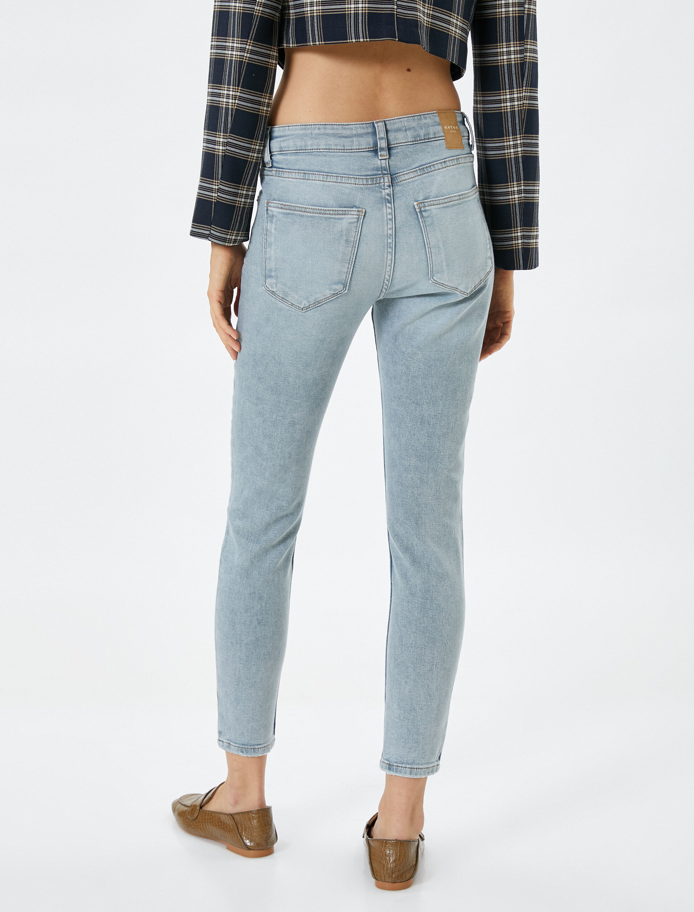   Dar Paça Kot Pantolon Normal Bel Dar Kesim Pamuklu Cepli - Kate Jean