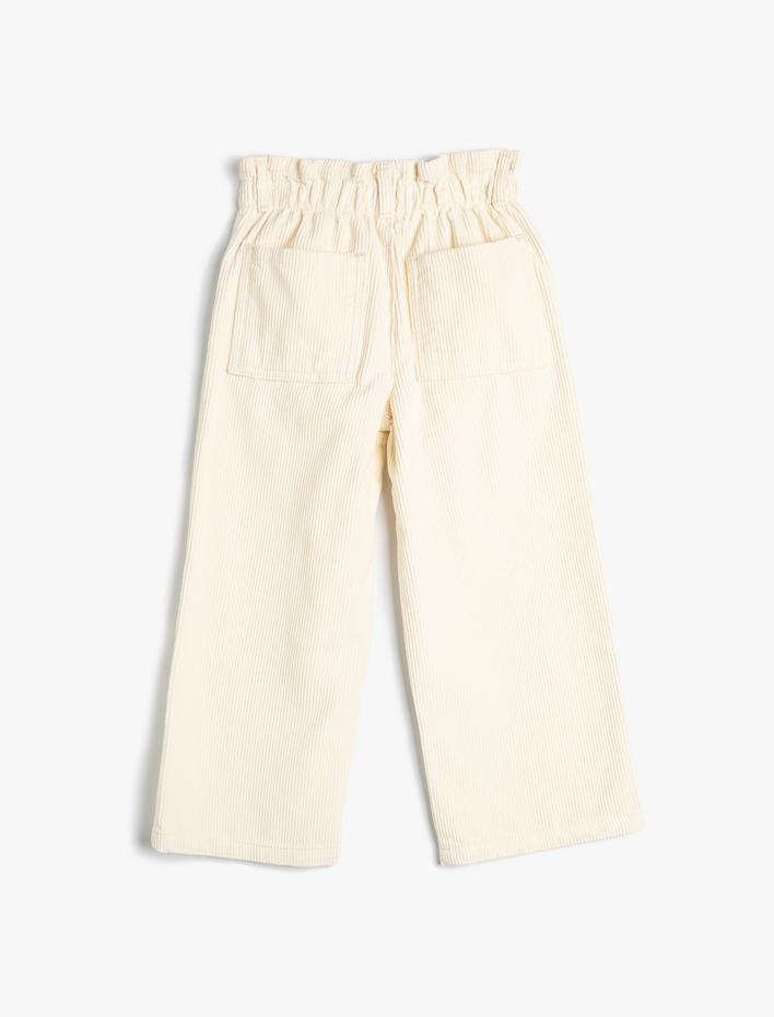 Kız Çocuk Basic Fitilli İspanyol Paça Pantolon Cepli Beli Lastikli Pamuklu
