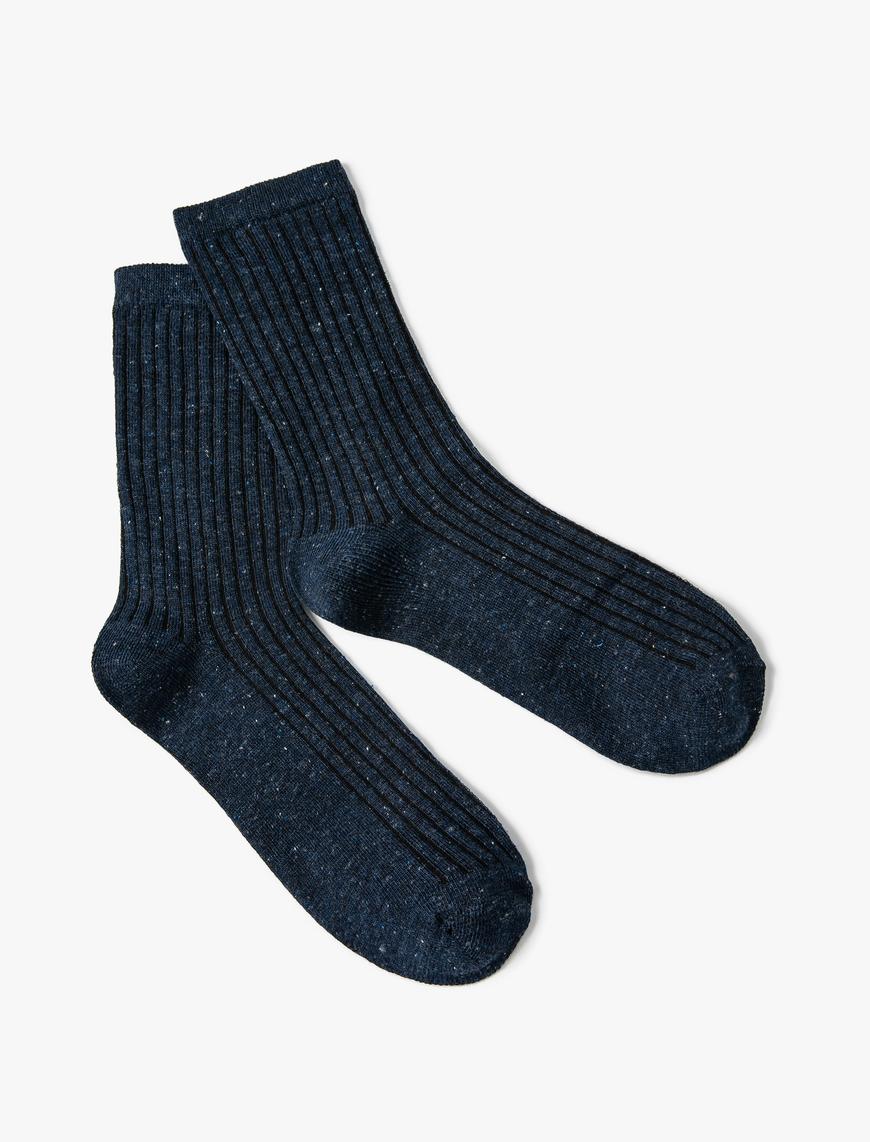  Kadın Çizgili Soket Çorap Kırçıllı Dokulu