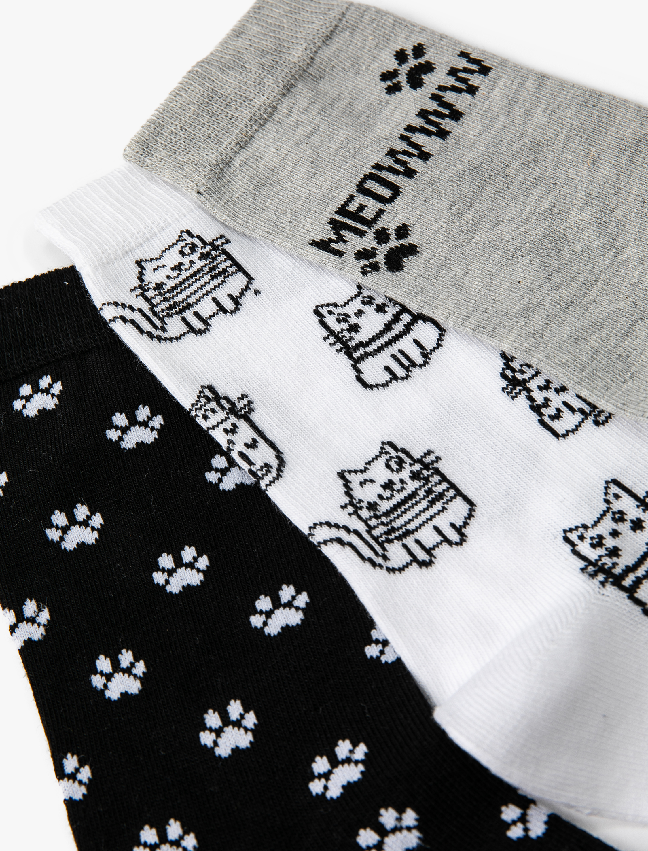  Kadın Kedili Çorap Seti 3'lü Çok Renkli Sloganlı