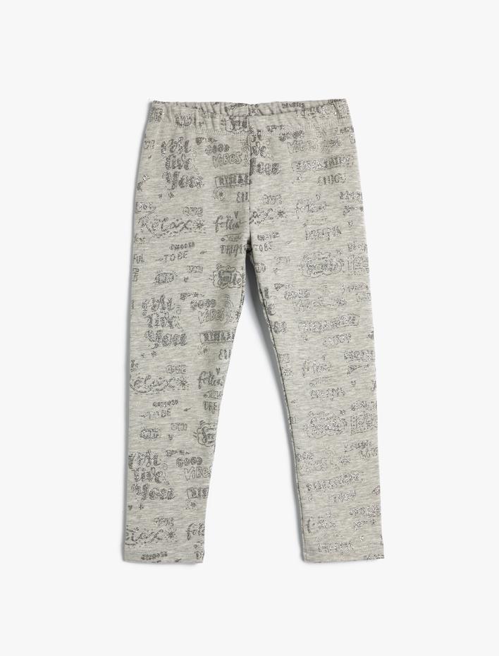 Kız Çocuk Simli Tayt Yazı Baskılı Beli Lastikli Şardonlu