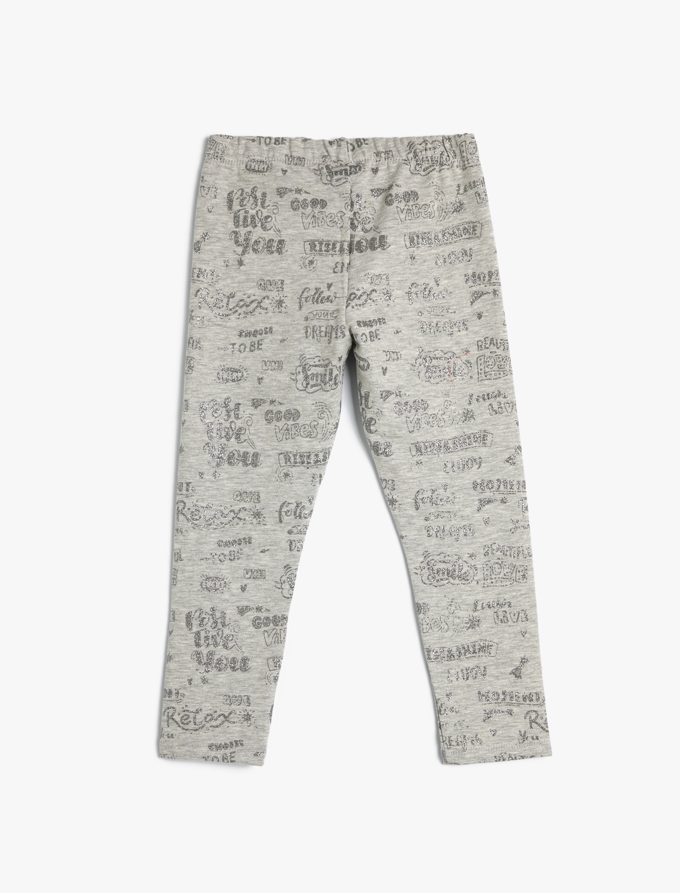  Kız Çocuk Simli Tayt Yazı Baskılı Beli Lastikli Şardonlu