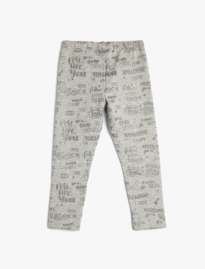 Kız Çocuk Simli Tayt Yazı Baskılı Beli Lastikli Şardonlu