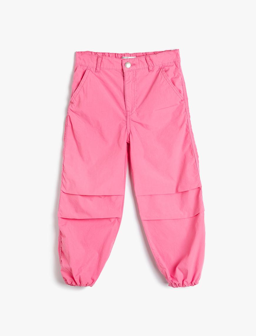  Kız Çocuk Paraşüt Kot Pantolon Pamuklu Beli Lastikli Cepli - Parachute Jean