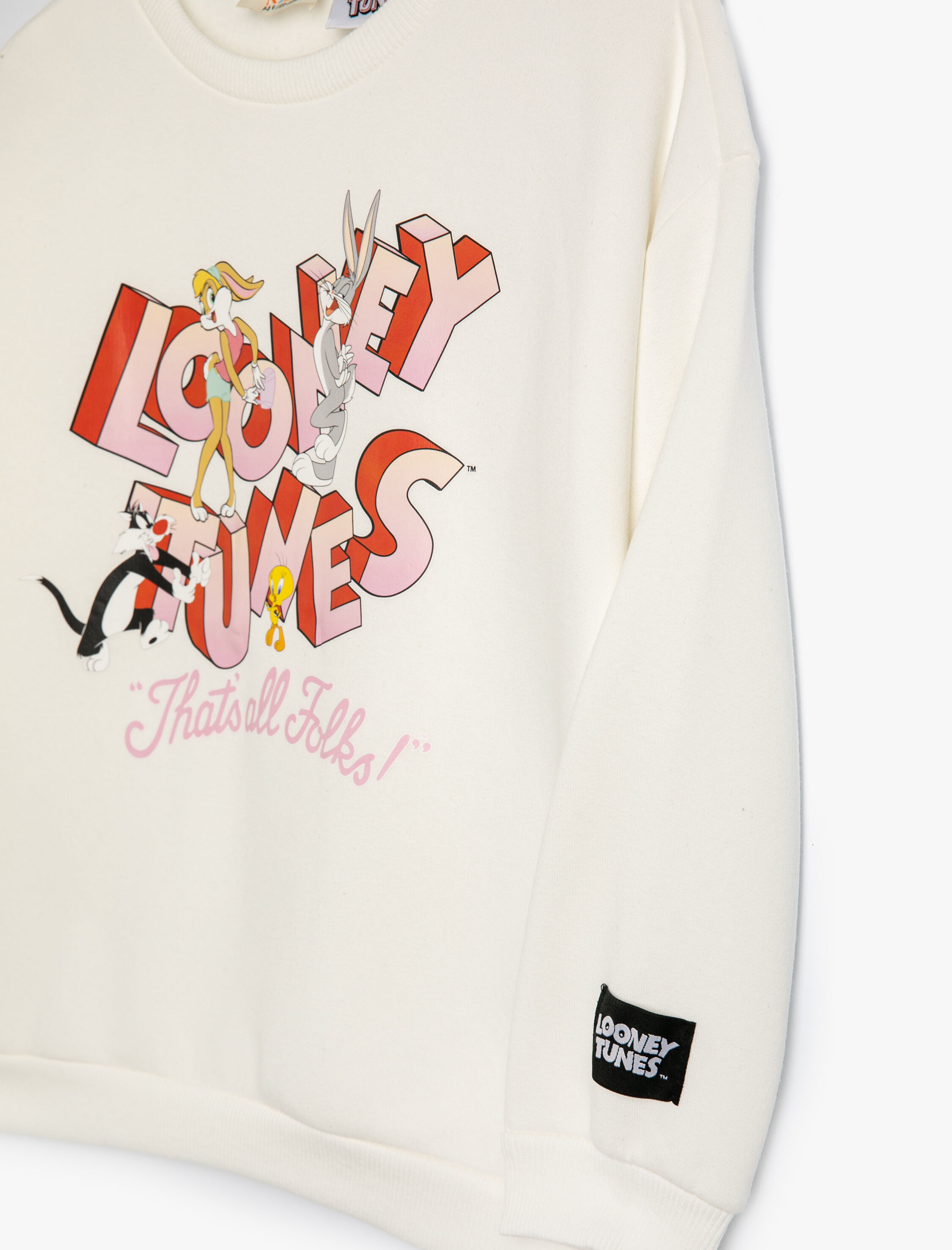  Kız Çocuk Sweatshirt Looney Tunes Baskılı Lisanslı Uzun Kollu Bisiklet Yaka Şardonlu