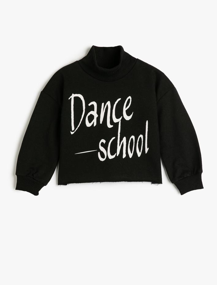 Kız Çocuk Sweatshirt Dans Temalı Uzun Kollu Dik Yaka Şardonlu