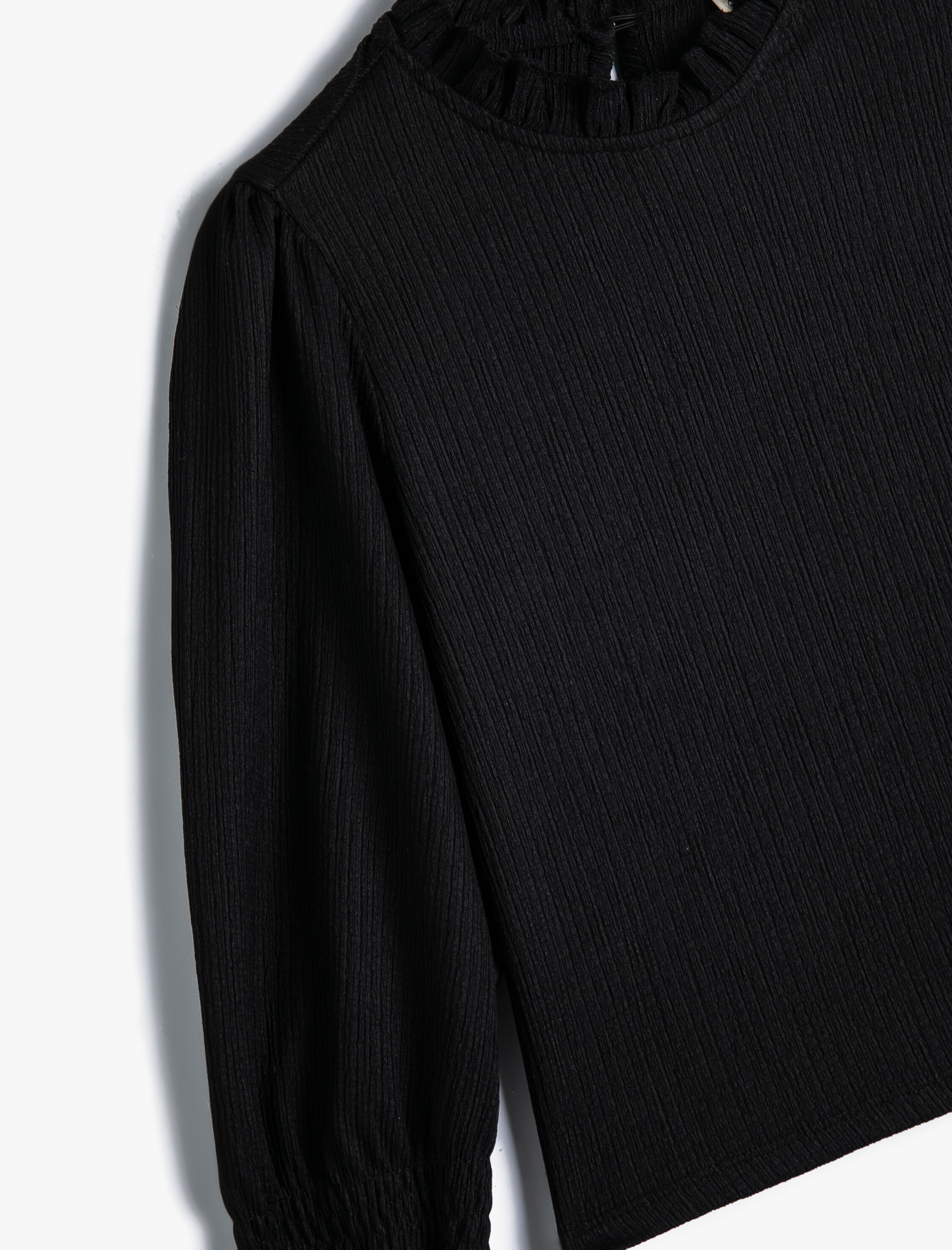  Kız Çocuk Tişört Uzun Kollu Dik Yaka Kaşkorse Manşetleri Lastikli