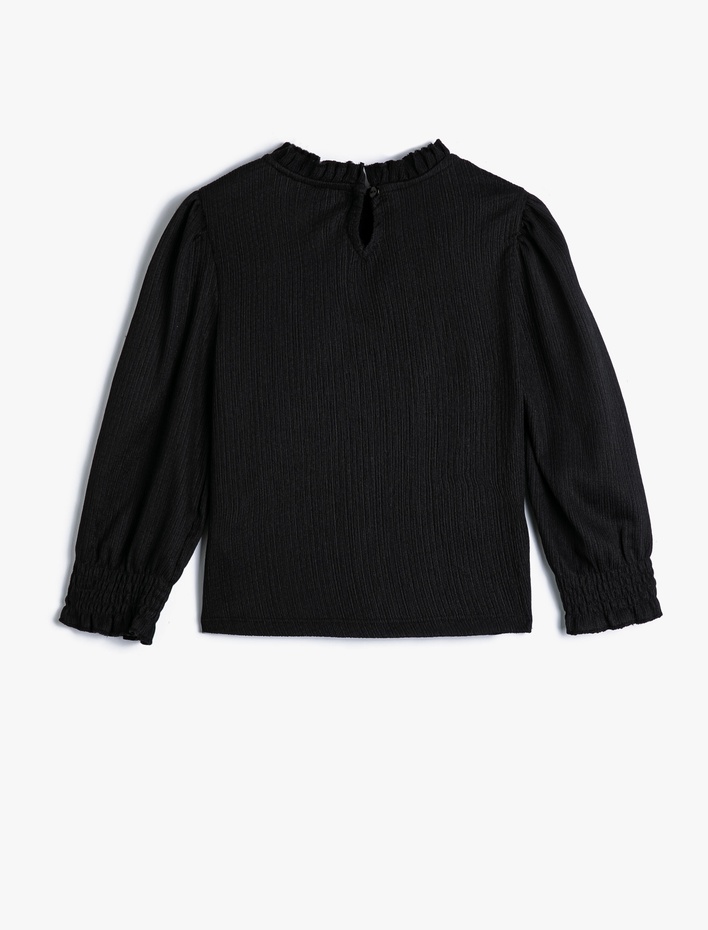 Kız Çocuk Tişört Uzun Kollu Dik Yaka Kaşkorse Manşetleri Lastikli