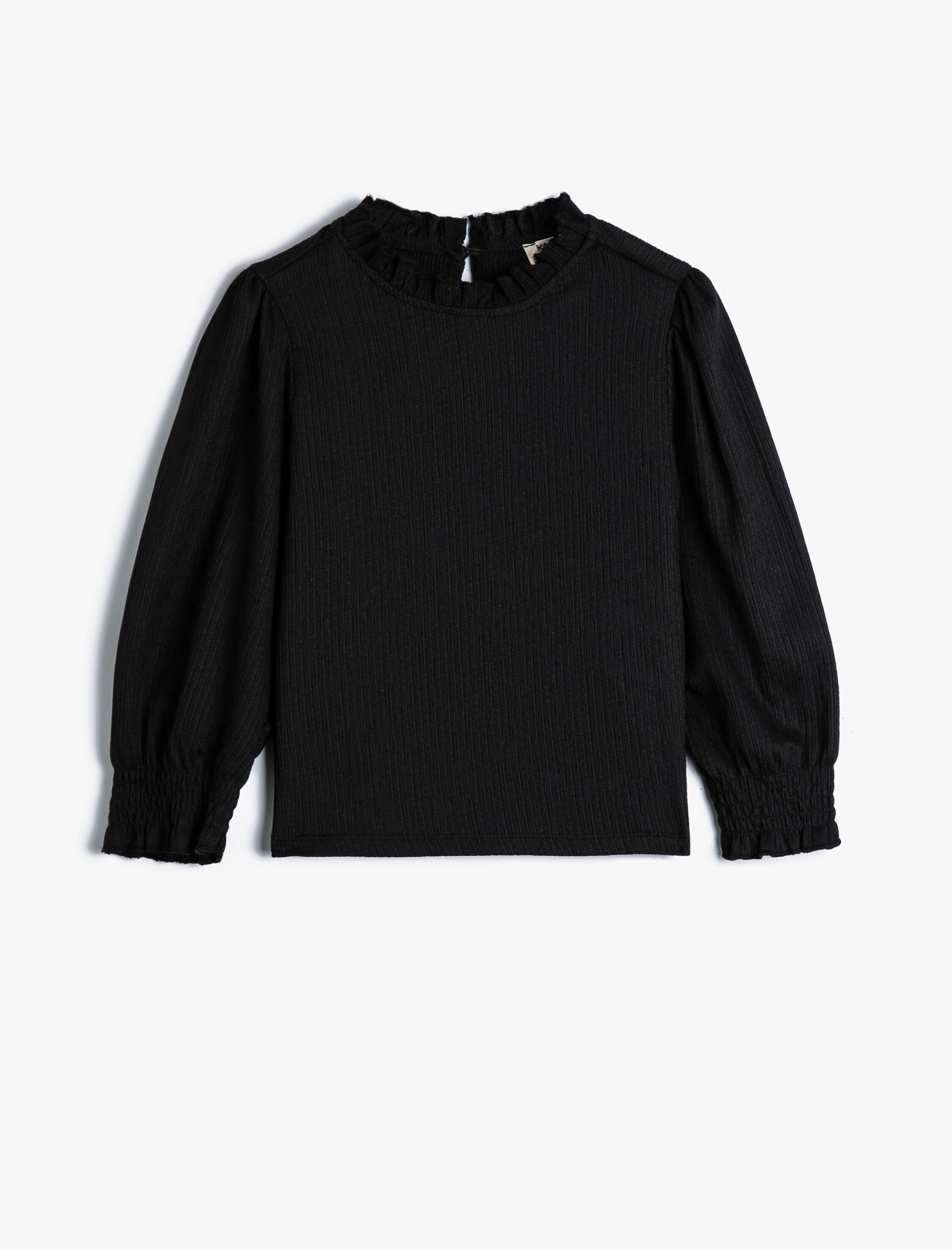  Kız Çocuk Tişört Uzun Kollu Dik Yaka Kaşkorse Manşetleri Lastikli