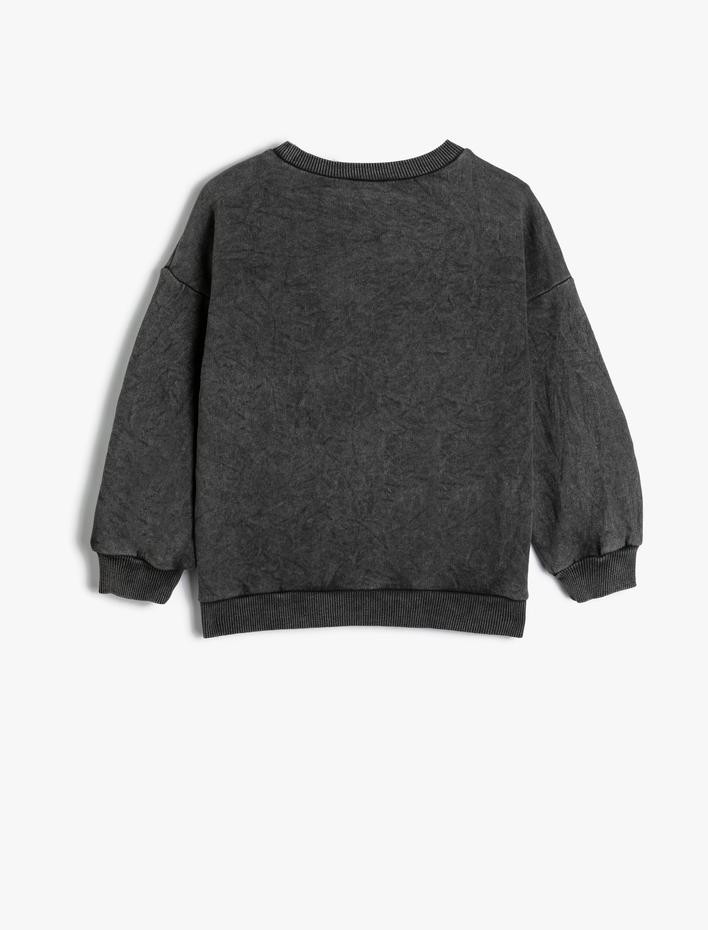 Kız Çocuk Sweat Uzun Kollu Bisiklet Yaka Baskı Detaylı Şardonlu