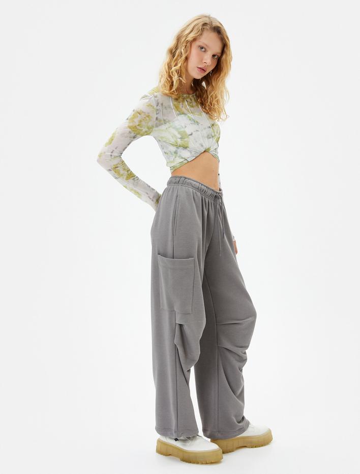  Rahat Kalıp Eşofman Altı Cepli Beli Bağlamalı Kat Detaylı