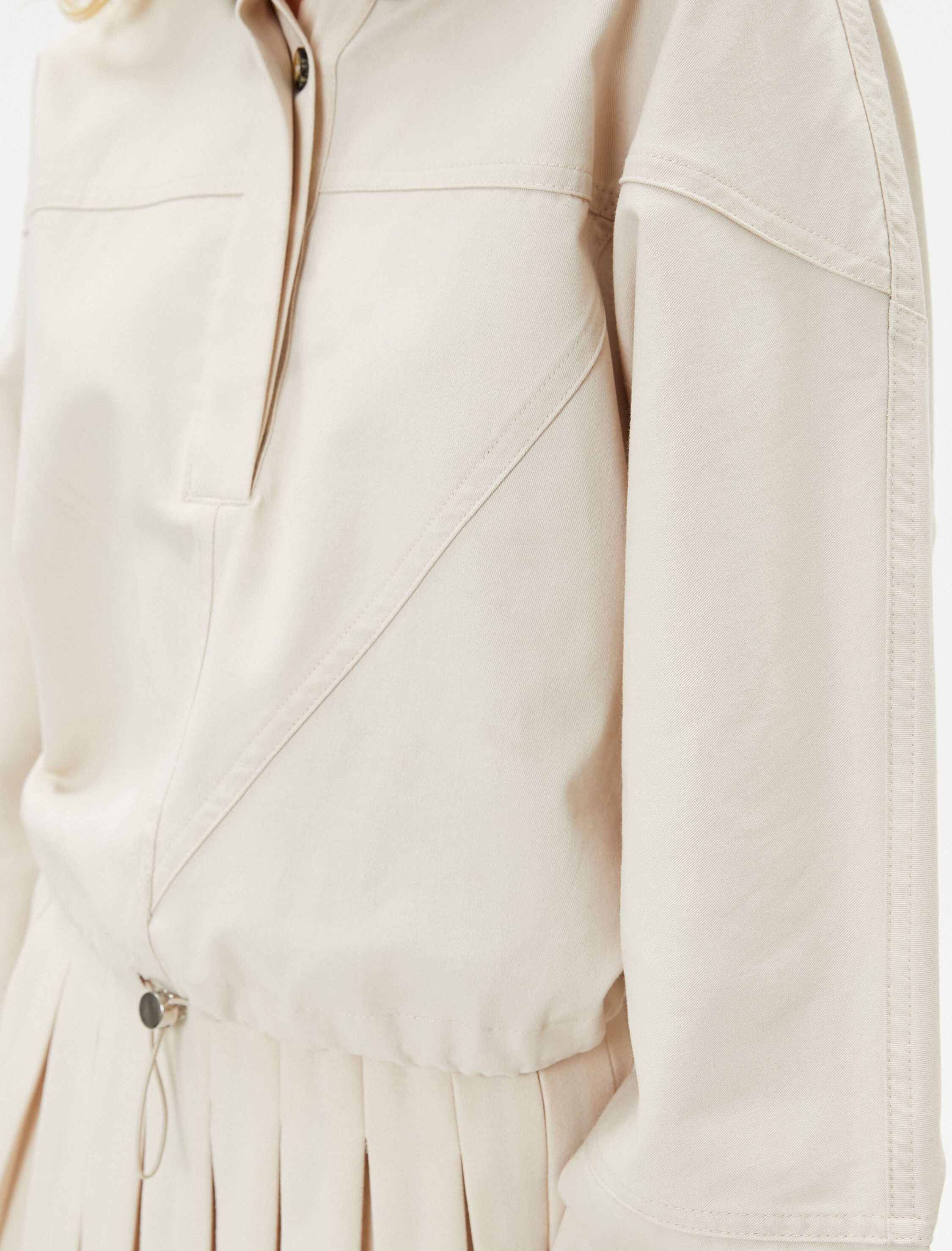   Paraşüt Kapşonlu Crop Sweatshirt Yarım Düğmeli Beli Lastikli Uzun Balon Kol Pamuklu