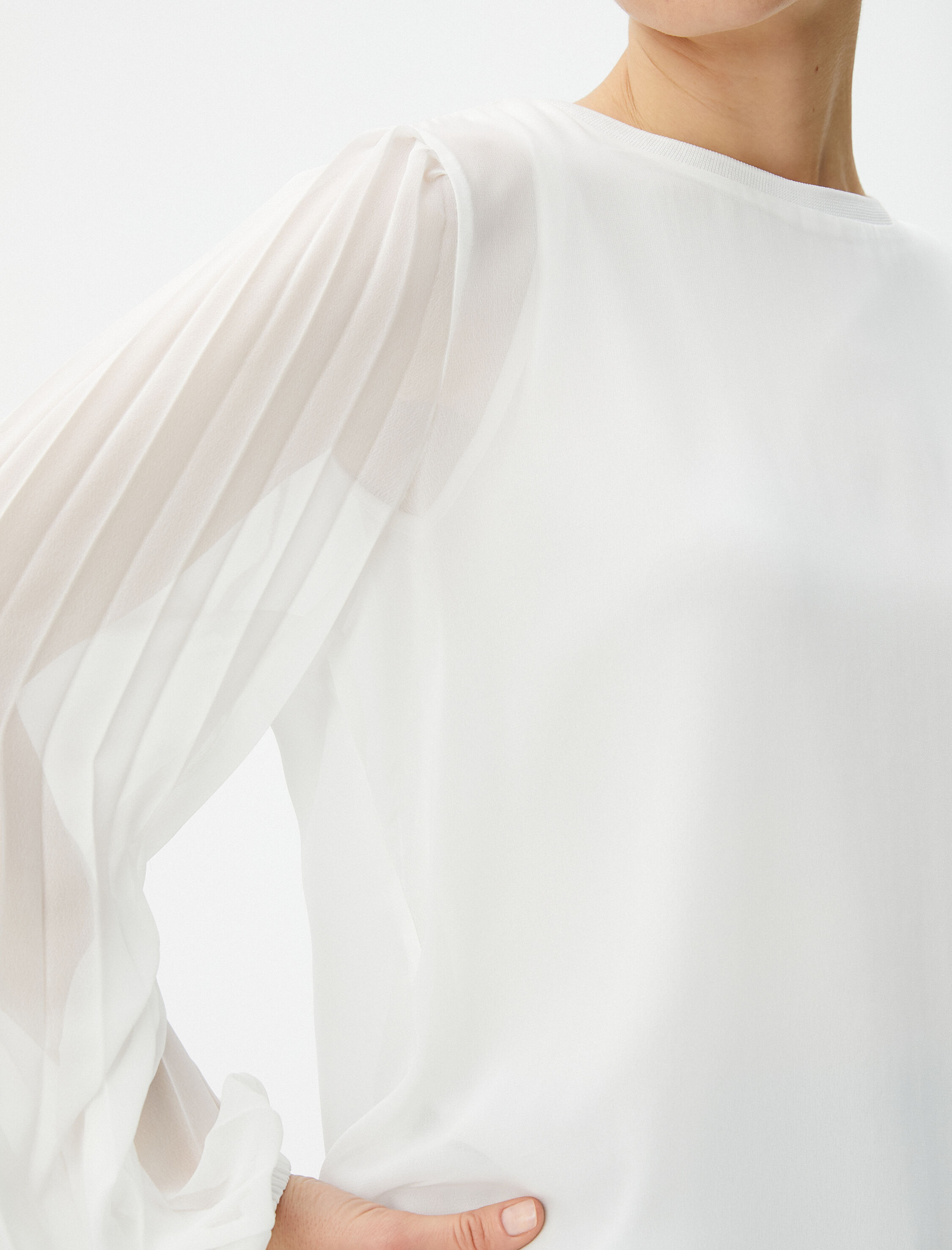 Şifon Bluz Balon Kollu Bisiklet Yaka