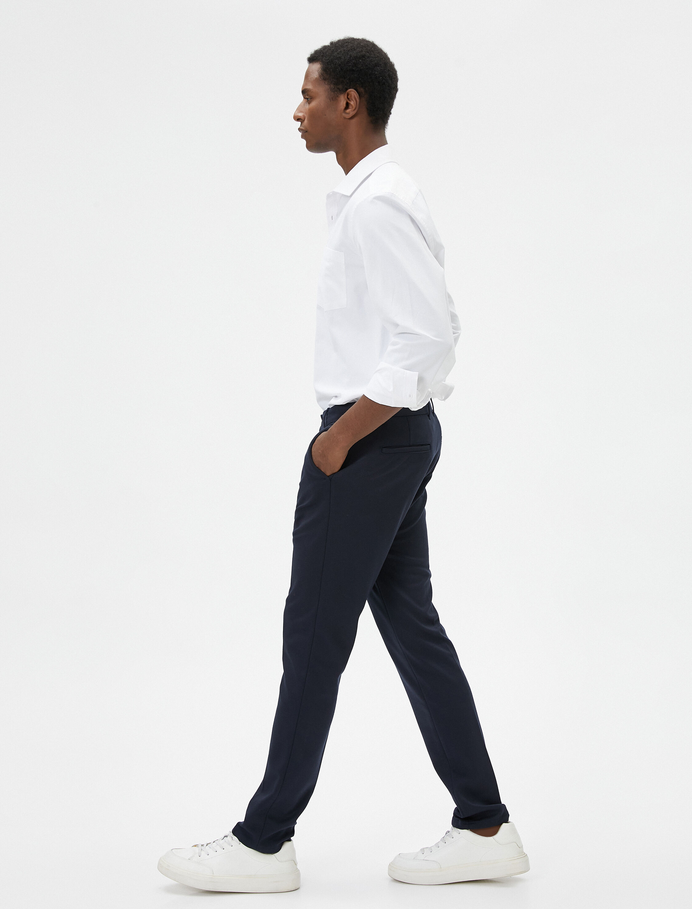   Kumaş Pantolon Slim Fit Chino Düğmeli Cep Detaylı