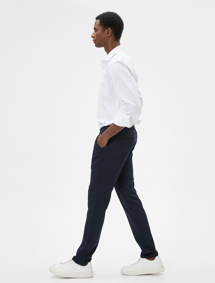  Kumaş Pantolon Slim Fit Chino Düğmeli Cep Detaylı