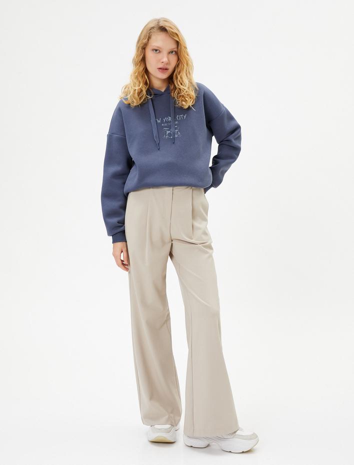  Şardonlu Kapşonlu Sweatshirt Arkası Baskılı Müzik Temalı Rahat Kalıp Pamuk Karışımlı