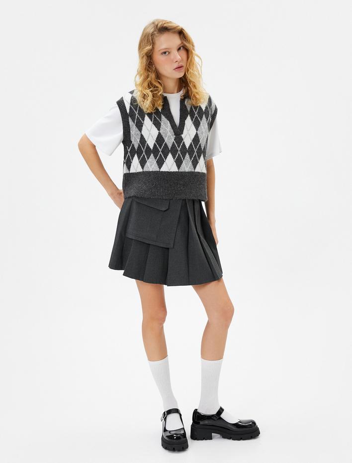  Polo Yaka Triko Süveter Baklava Desenli Yumuşak Dokulu