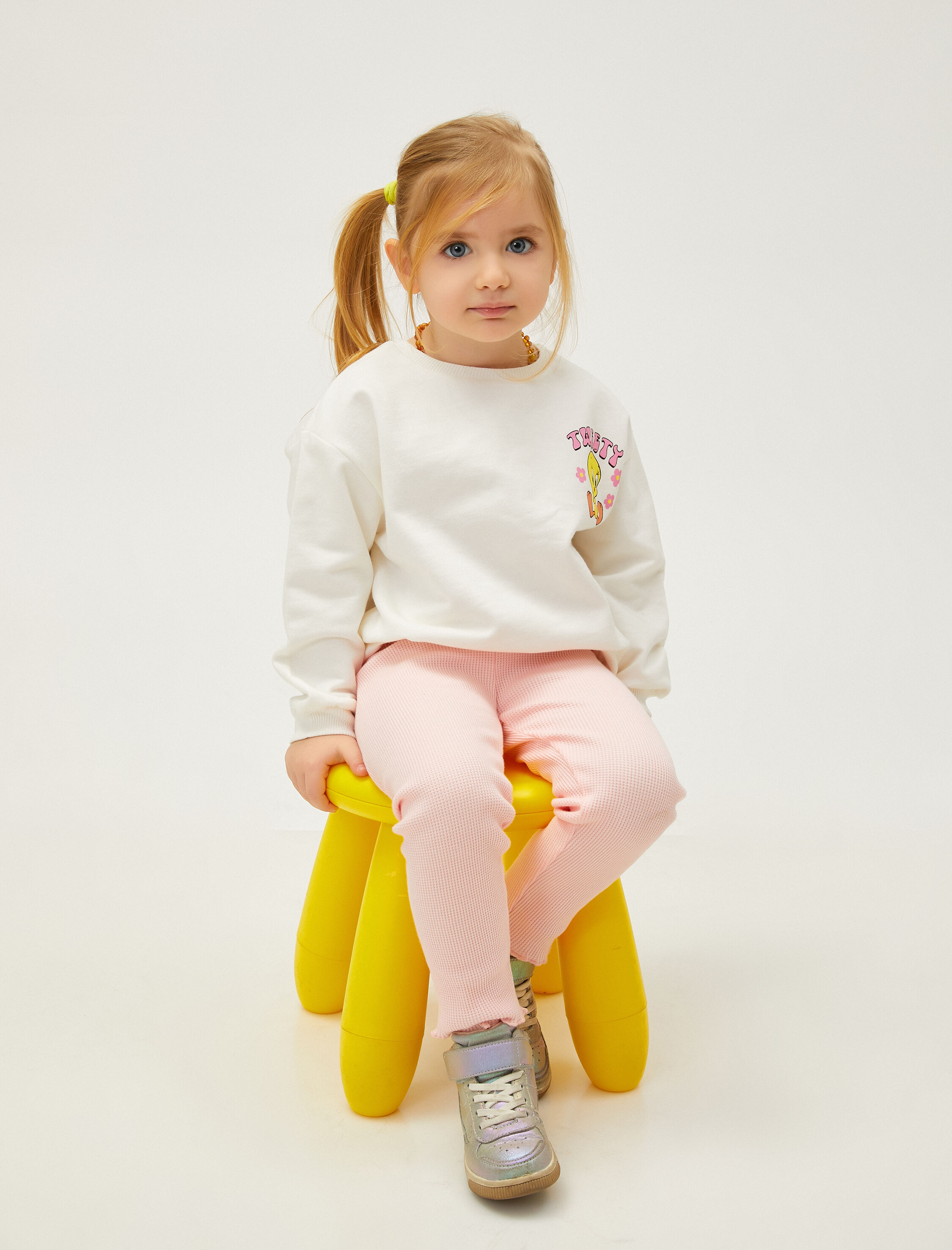  Kız Bebek Dokulu Basic Tayt Beli Lastikli Pamuklu